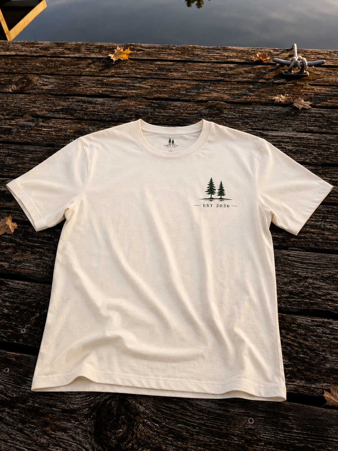 First Cast Heritage Badge Tee, Natural, detail