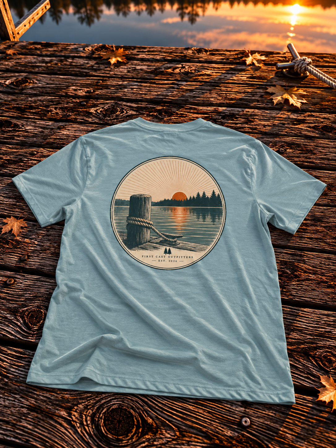 Last Light Dock Tee, Heather Blue Lagoon