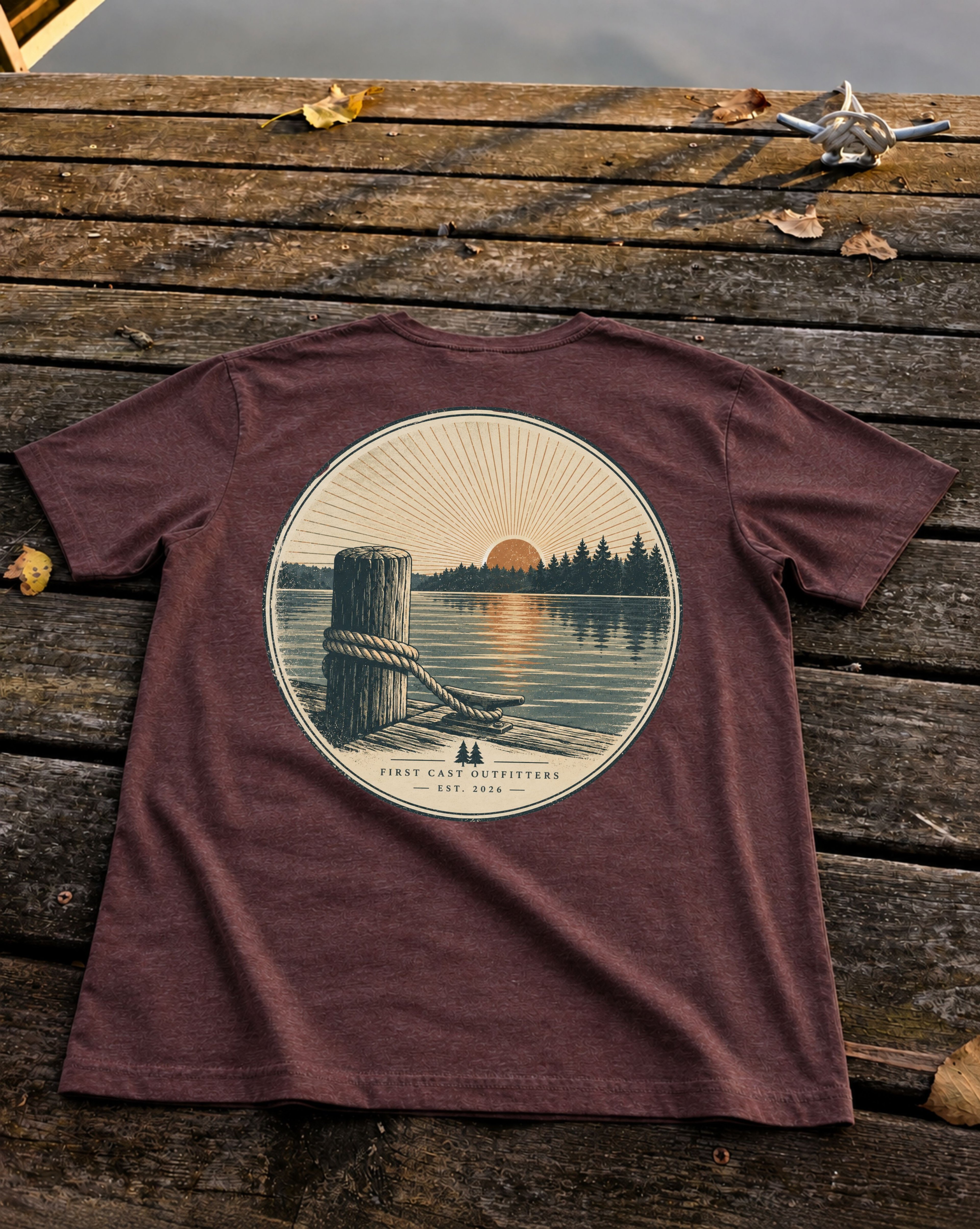 Last Light Dock Tee, Heather Maroon