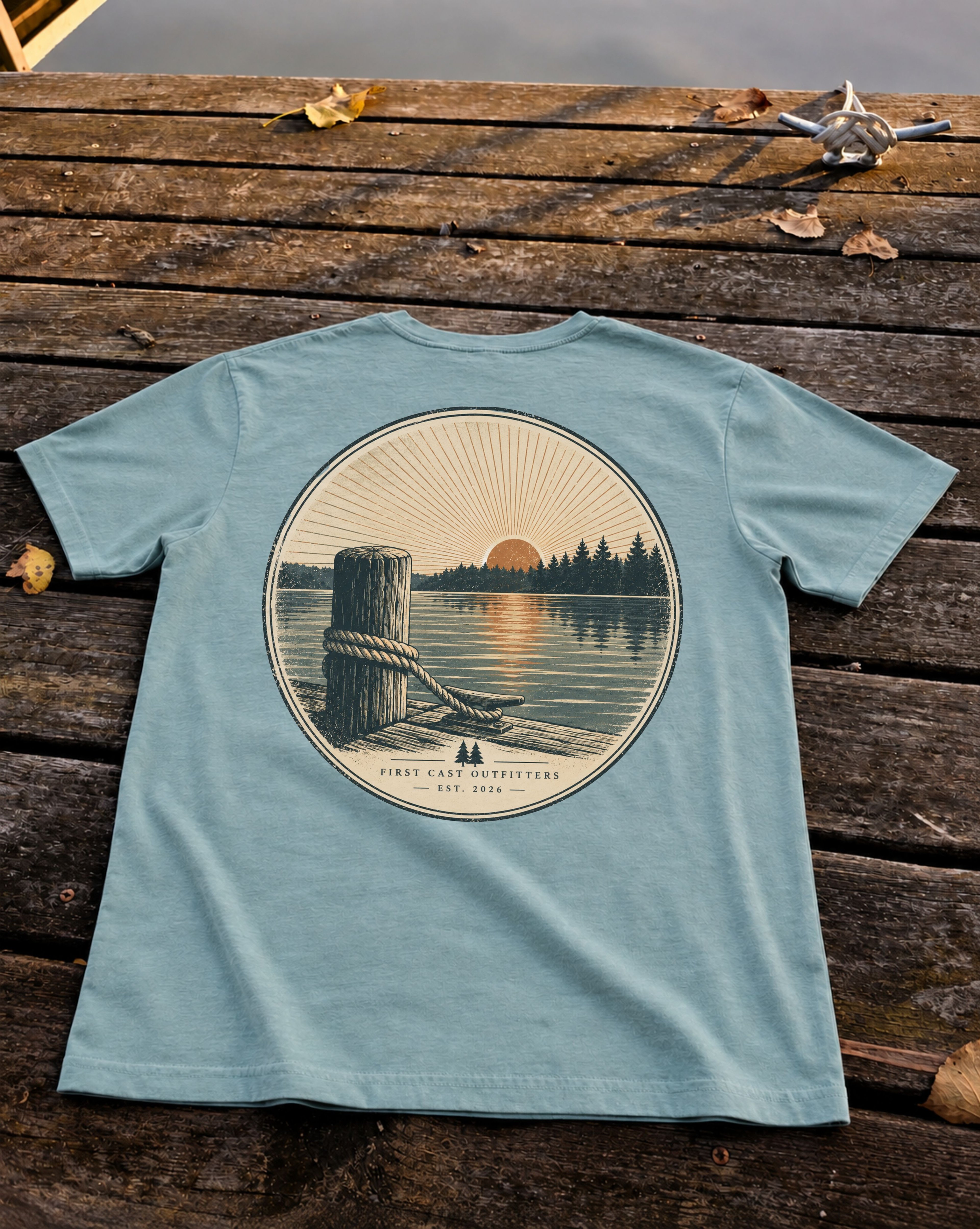 Last Light Dock Tee, Heather Blue Lagoon