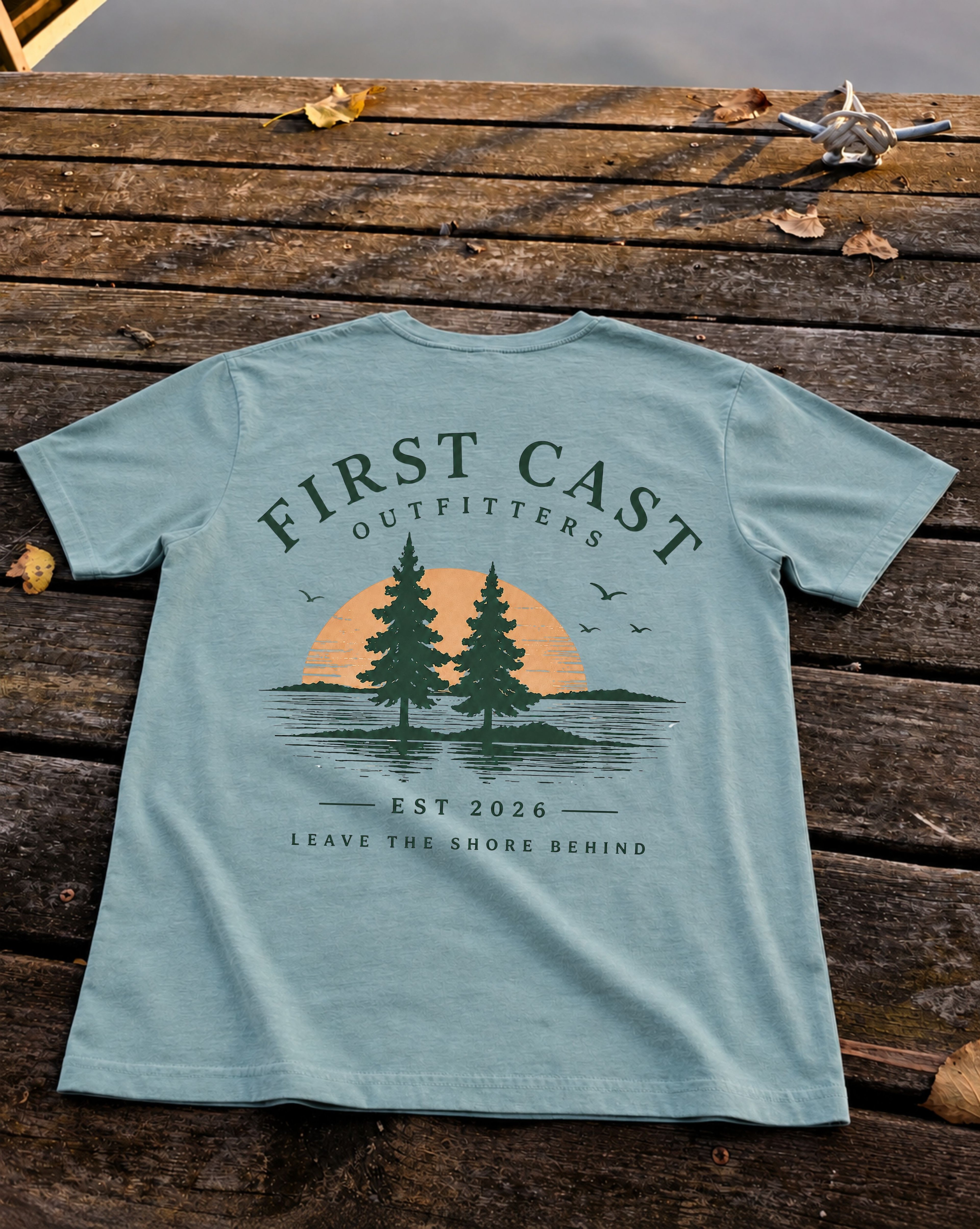 First Cast Heritage Tee, Heather Blue Lagoon