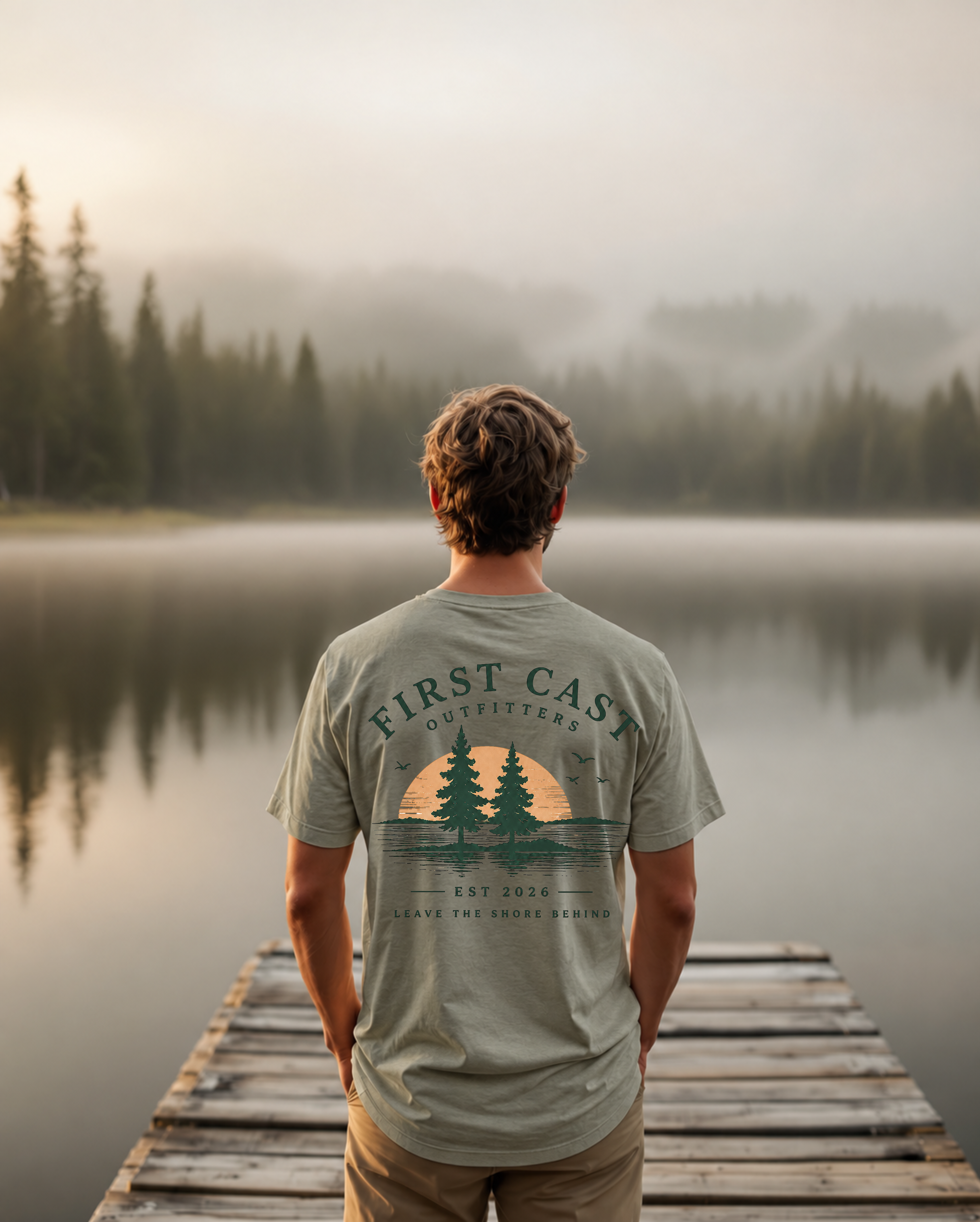 First Cast Heritage Tee, Heather Stone, detail