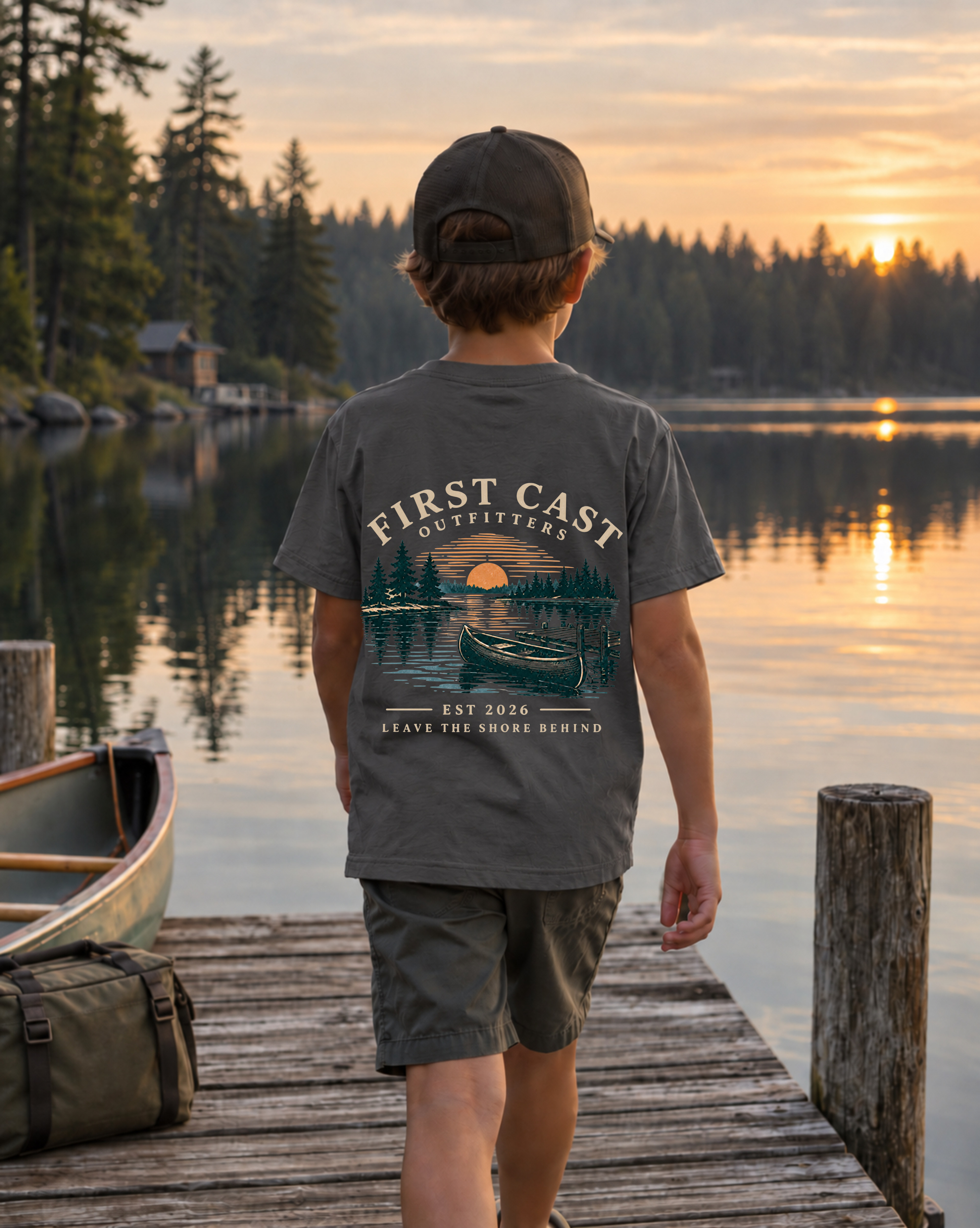 Youth Sunset Launch Tee, Dark Heather Grey