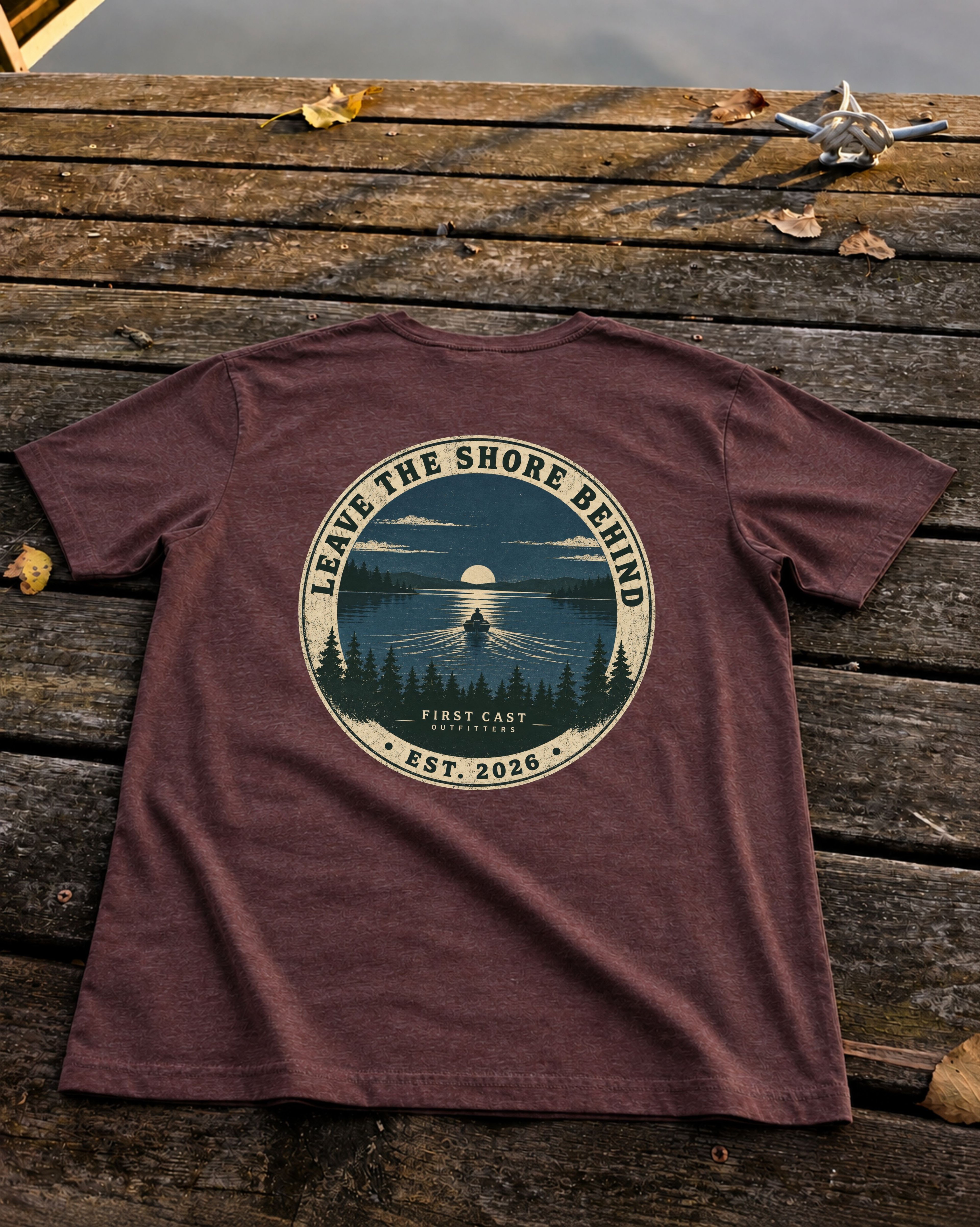 Leave the Shore Behind Badge Tee, Heather Maroon
