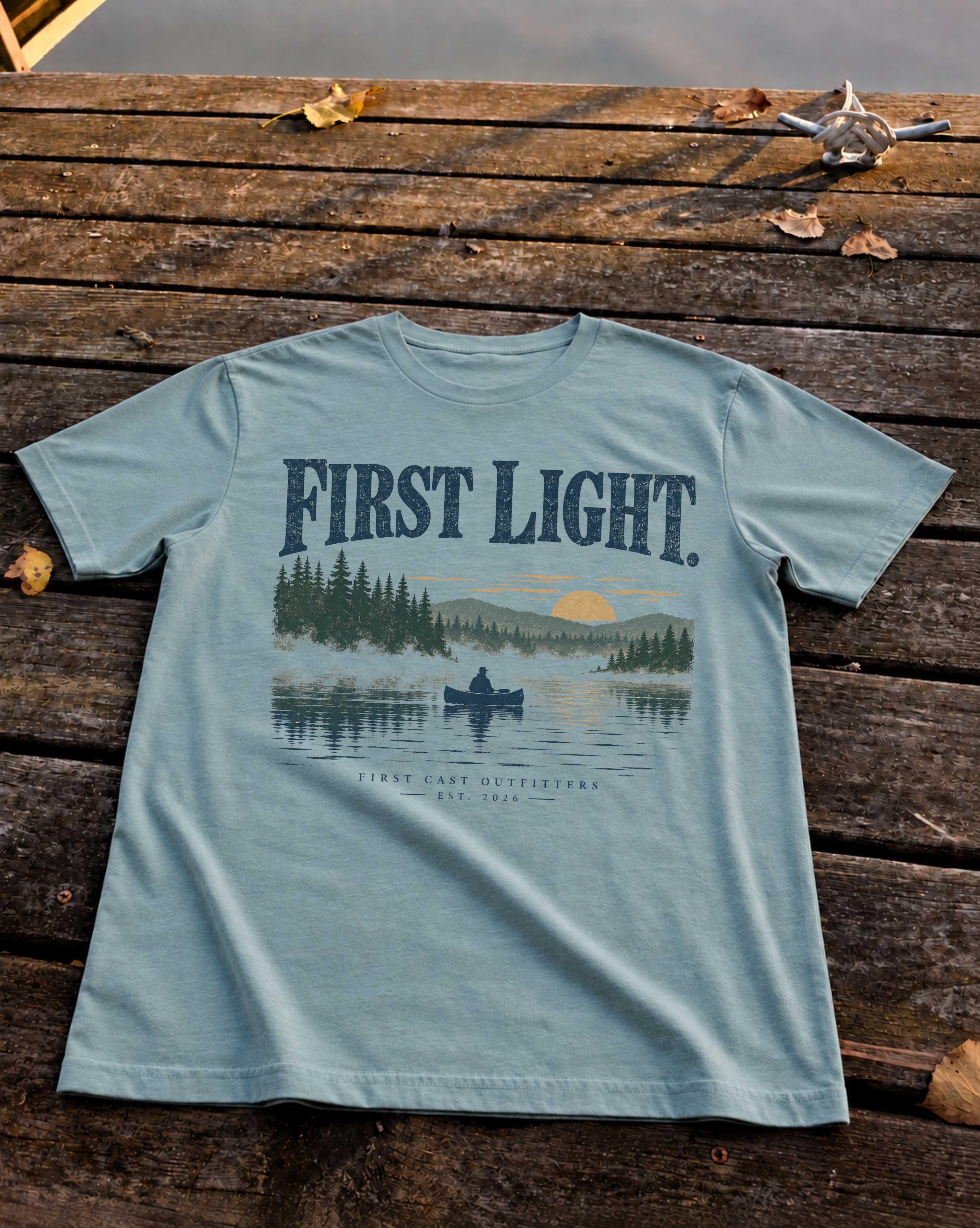 First Light Canoe Tee, Heather Blue Lagoon