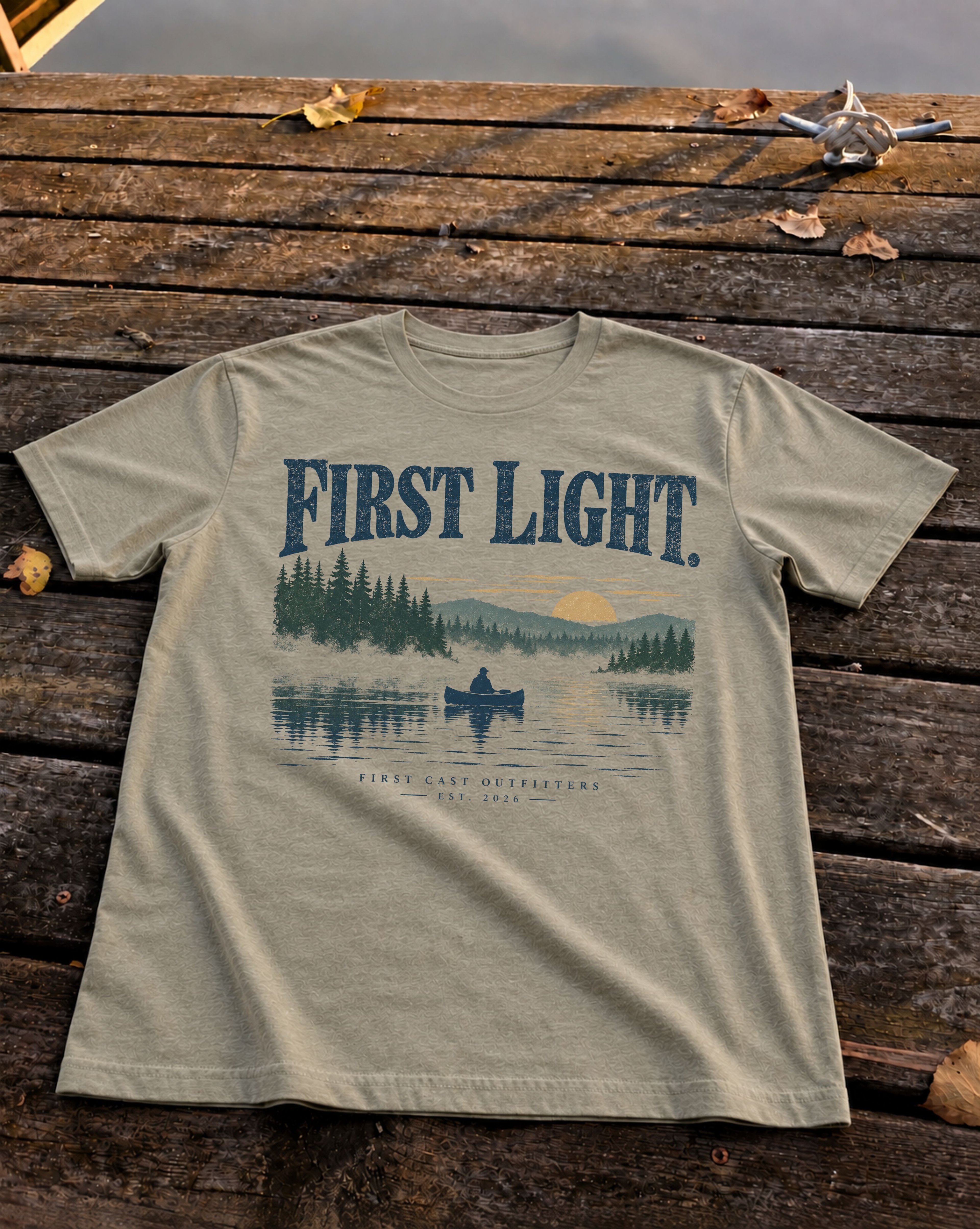 First Light Canoe Tee, Heather Stone