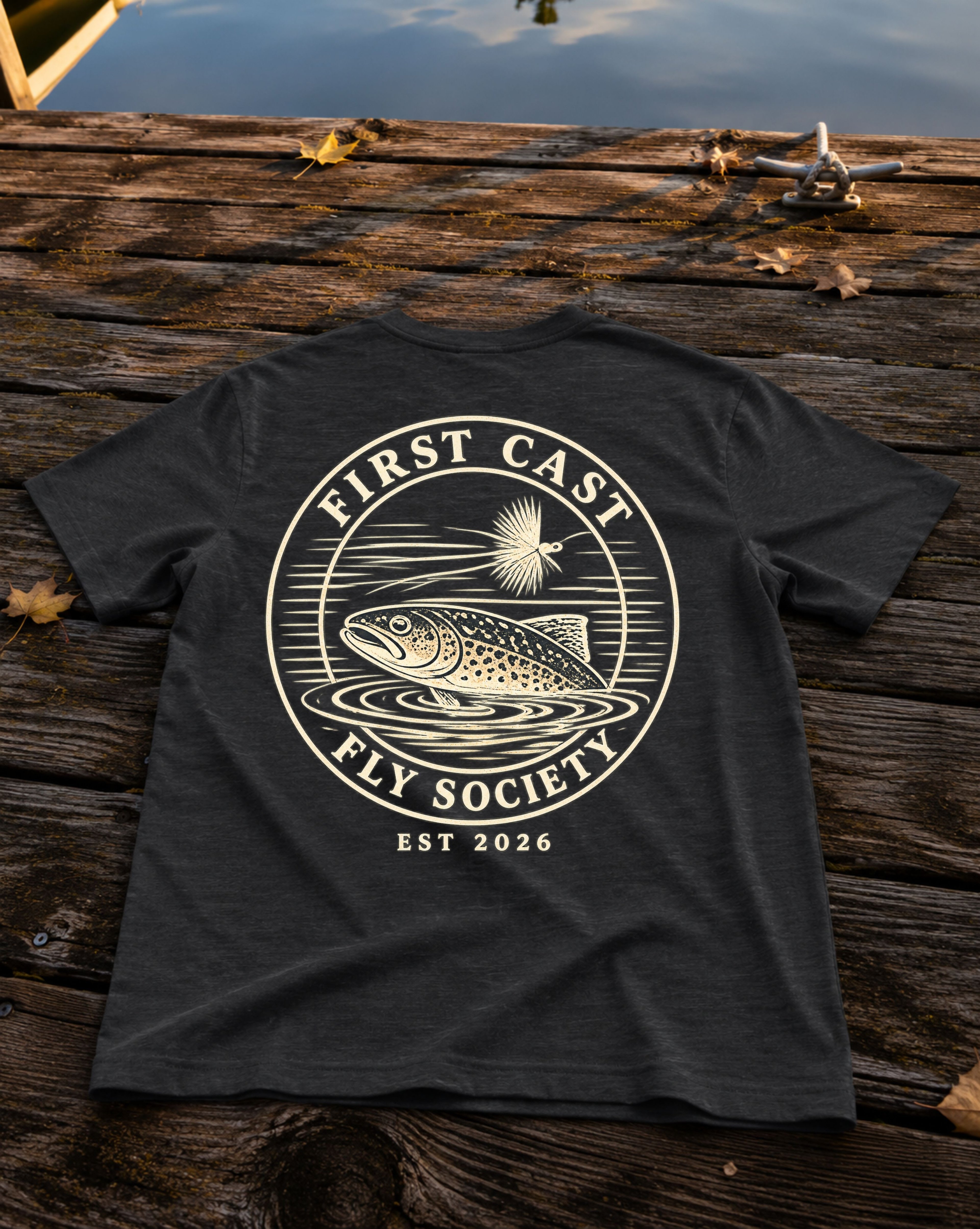 First Cast Fly Society Tee, Solid Black Blend