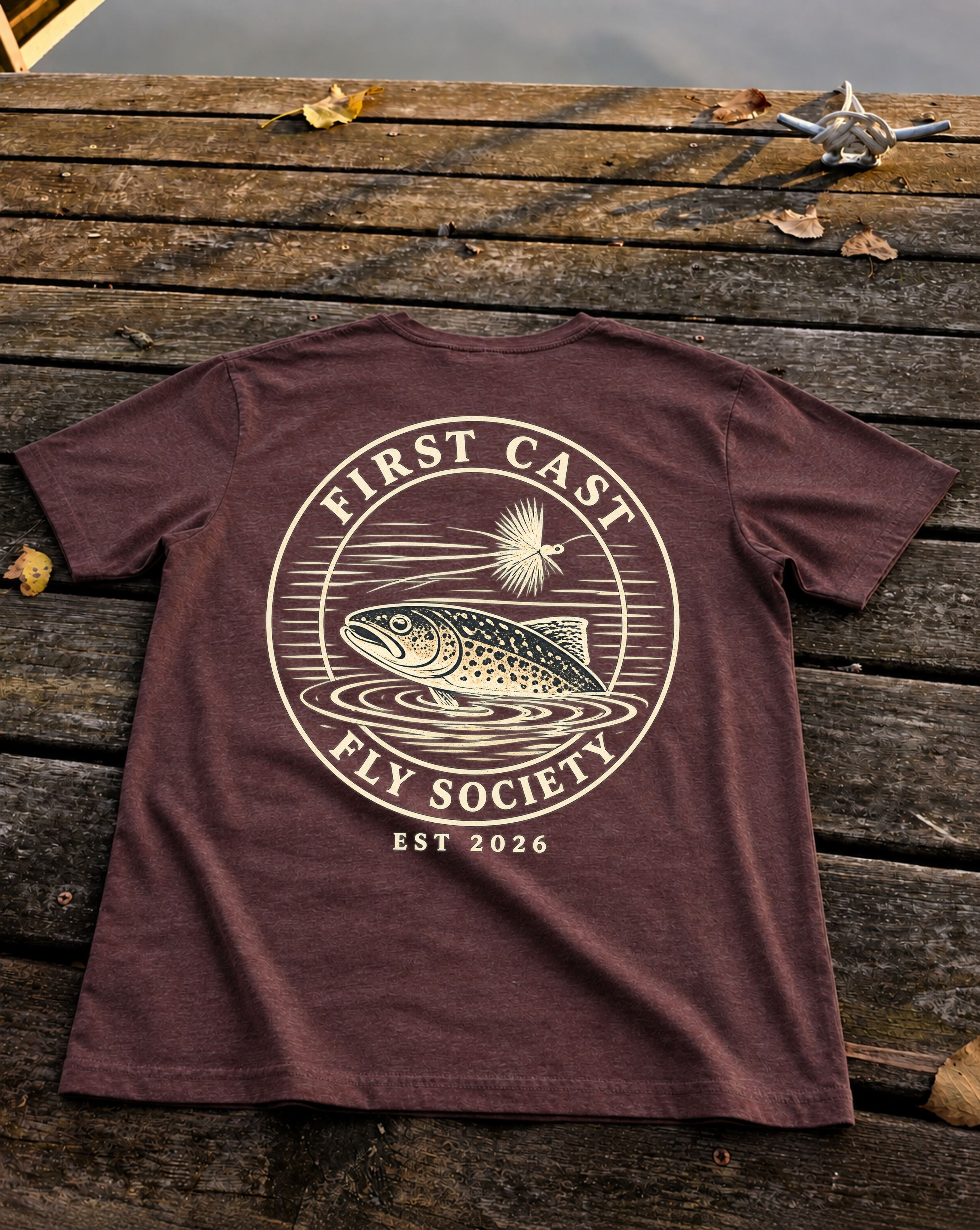 First Cast Fly Society Tee, Heather Maroon