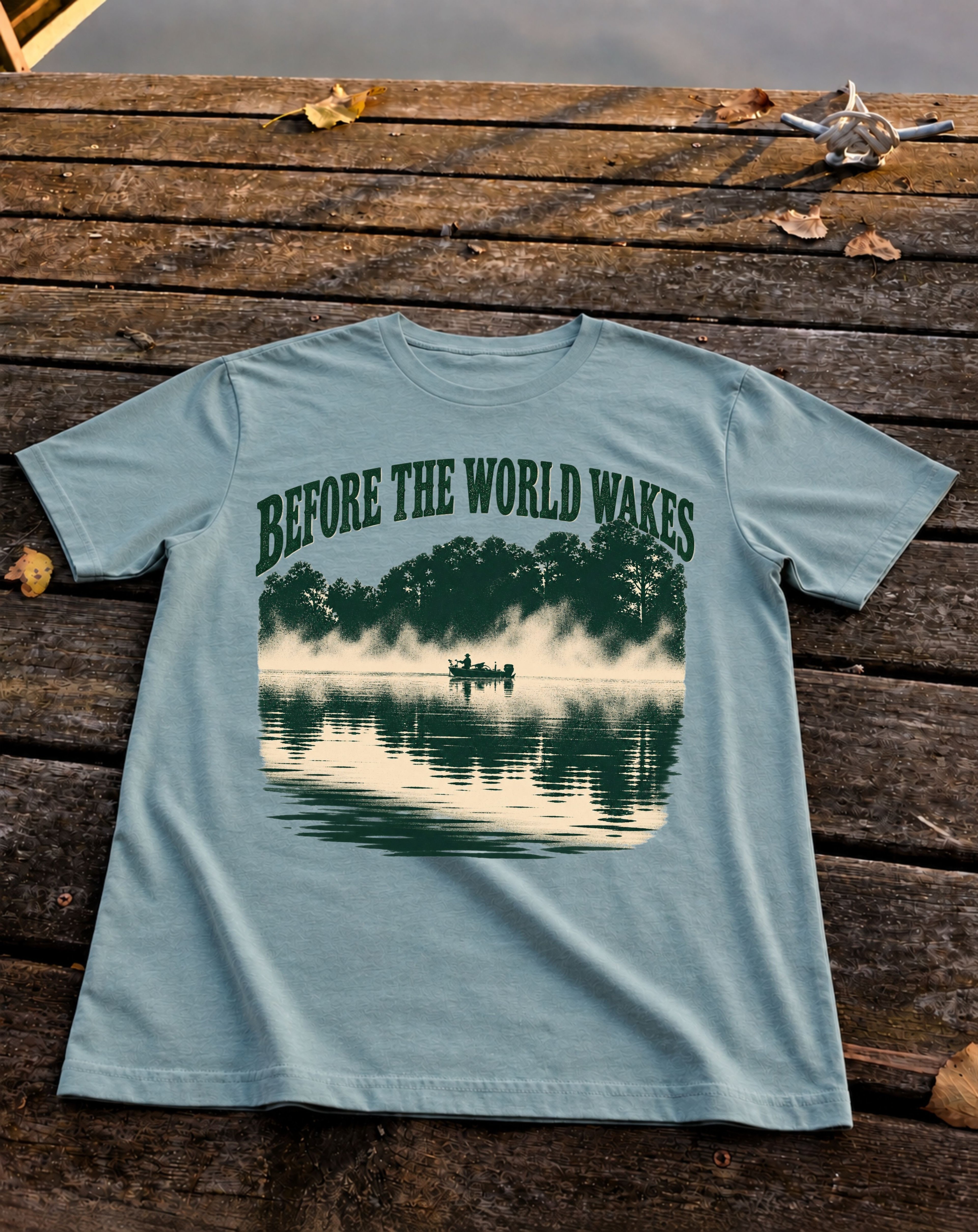 Before the World Wakes Tee, Heather Blue Lagoon