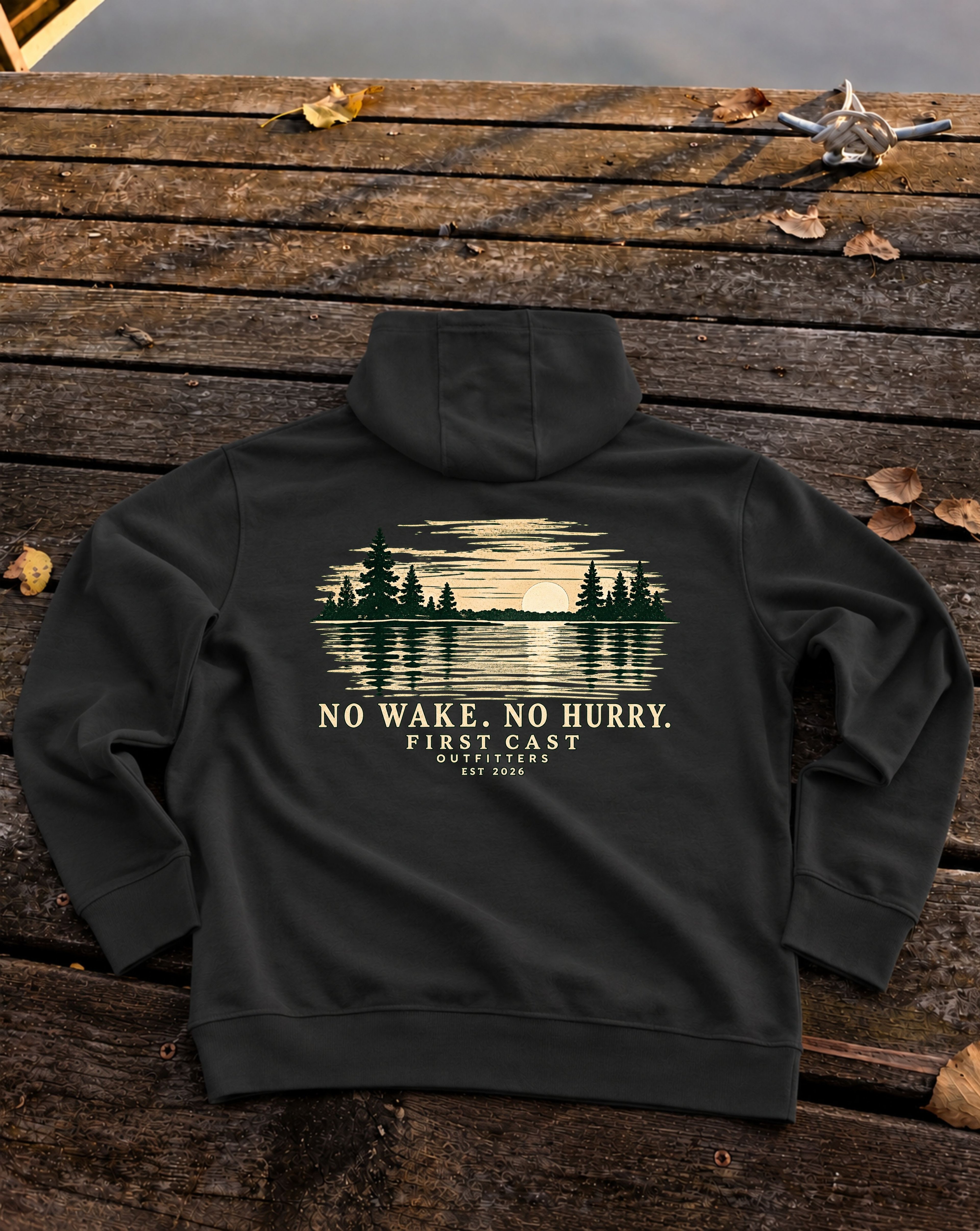 No Wake No Hurry Hoodie, Charcoal Heather