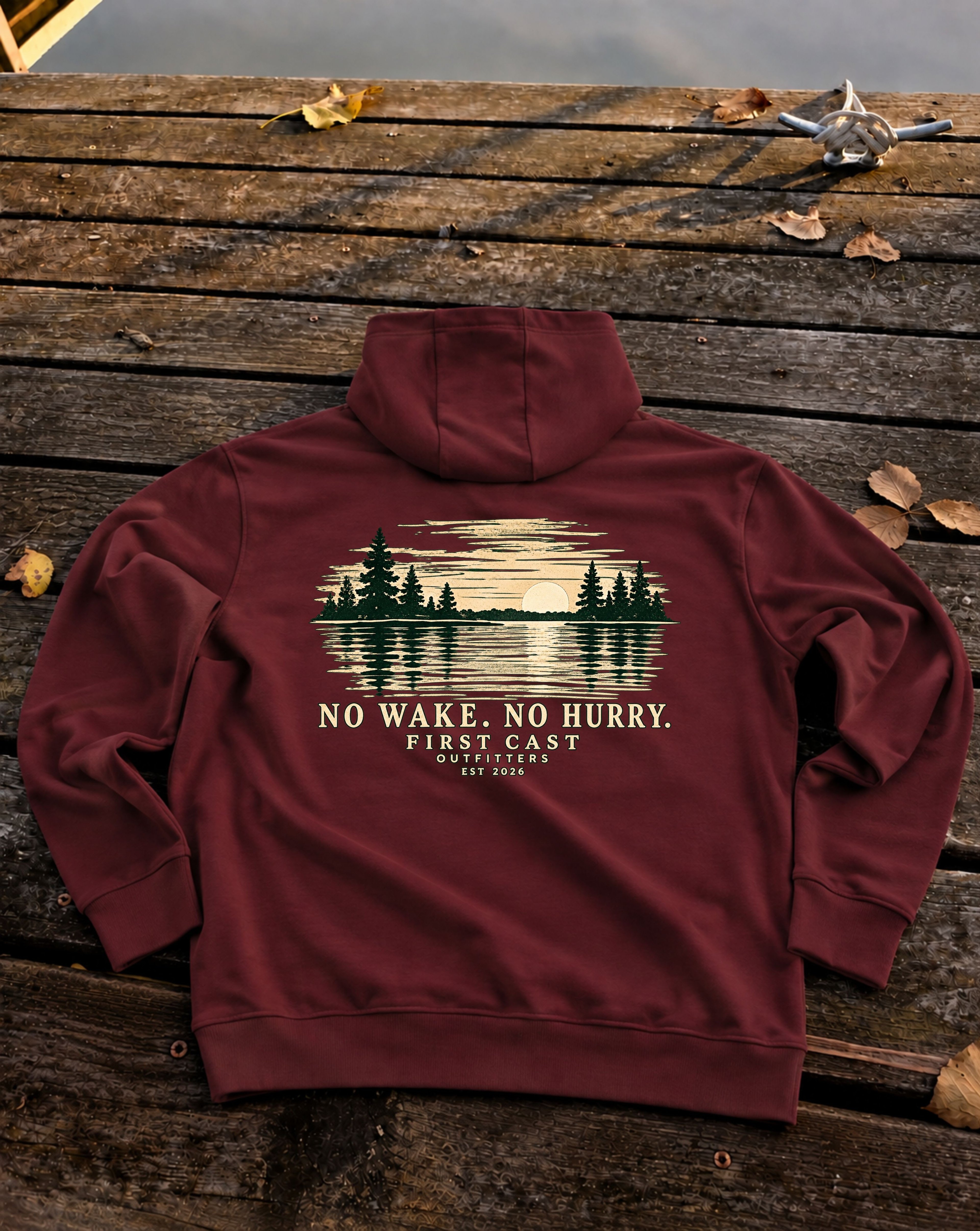 No Wake No Hurry Hoodie, Burgundy