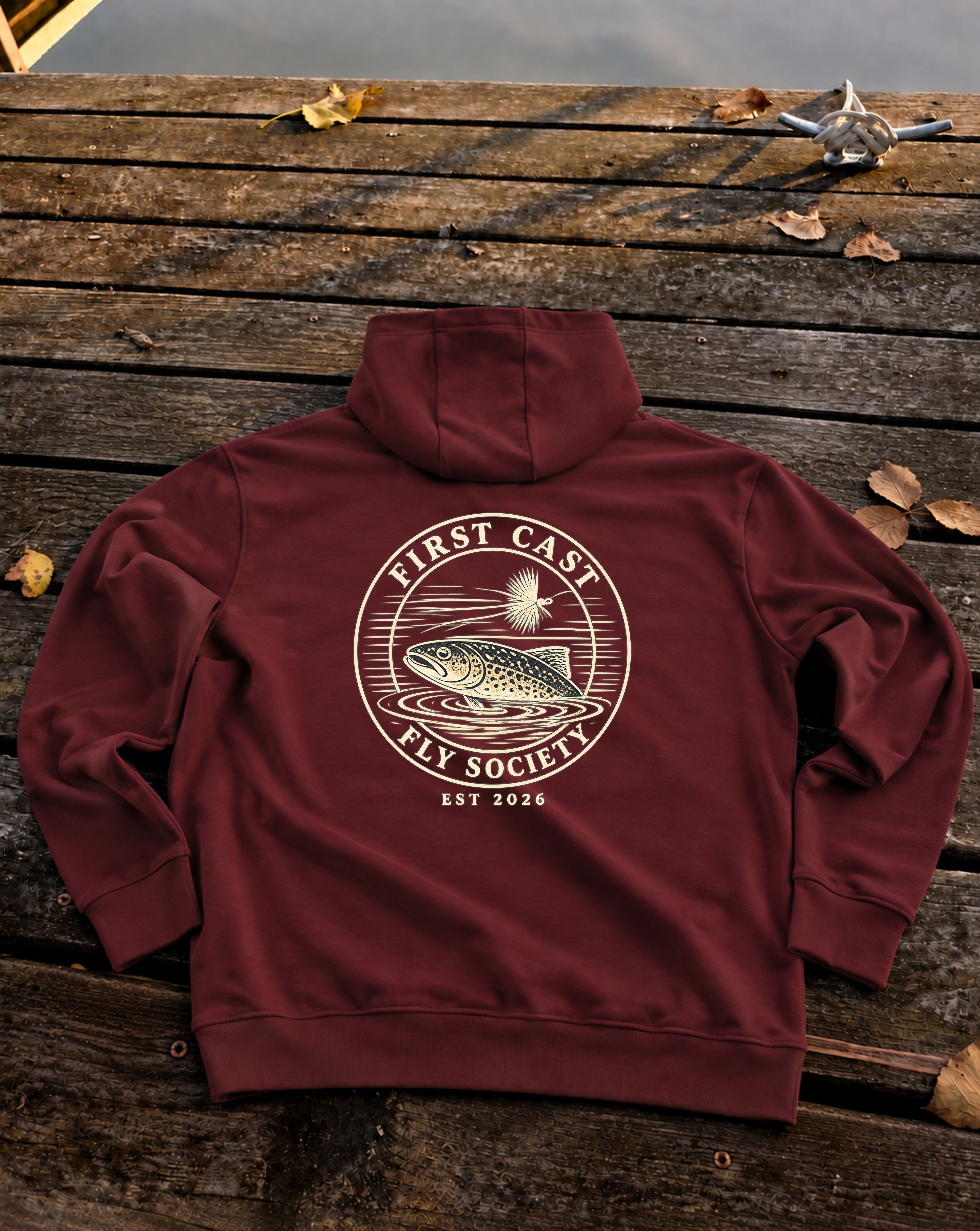 First Cast Fly Society Hoodie, Burgundy