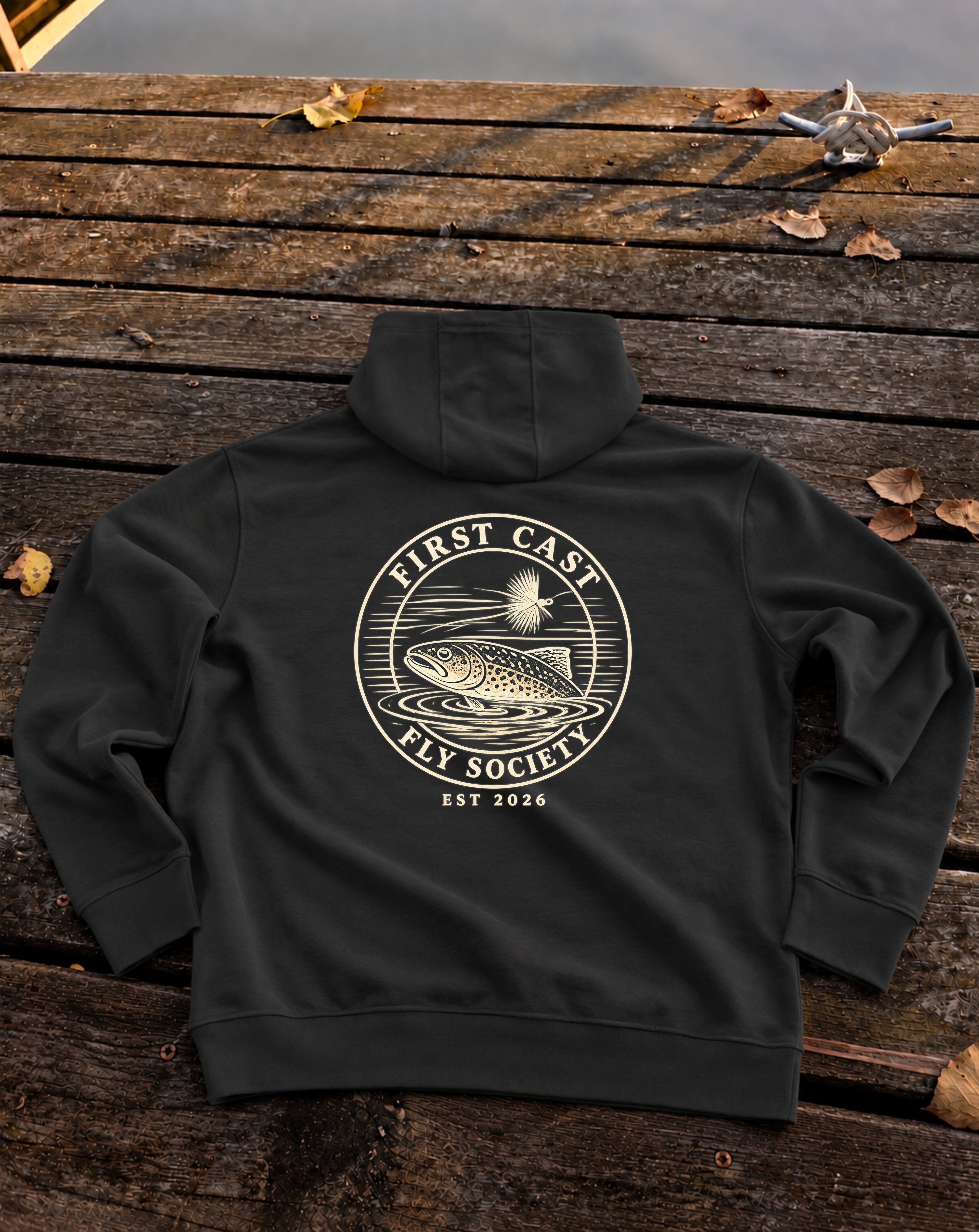 First Cast Fly Society Hoodie, Charcoal Heather
