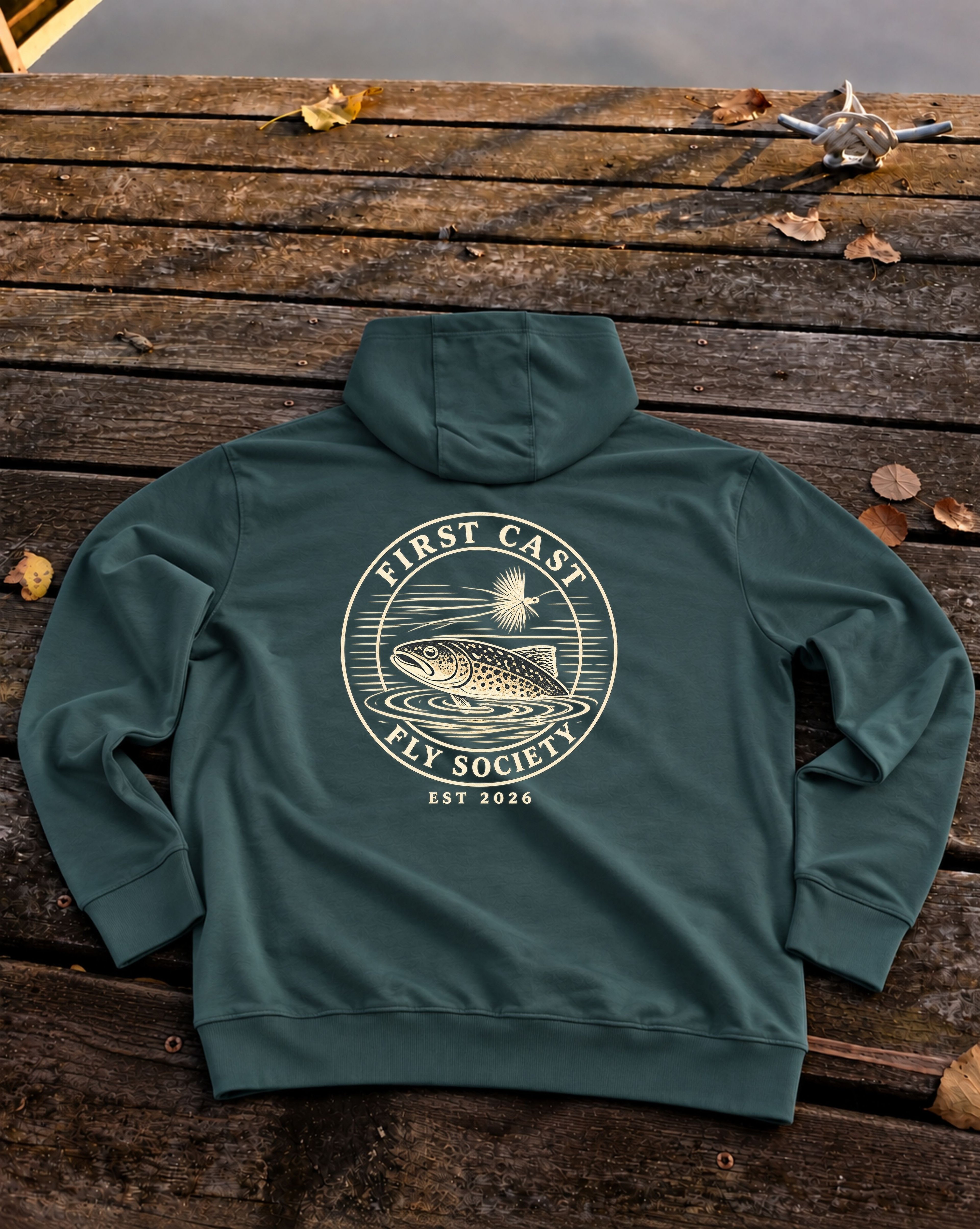 First Cast Fly Society Hoodie, Sports Green