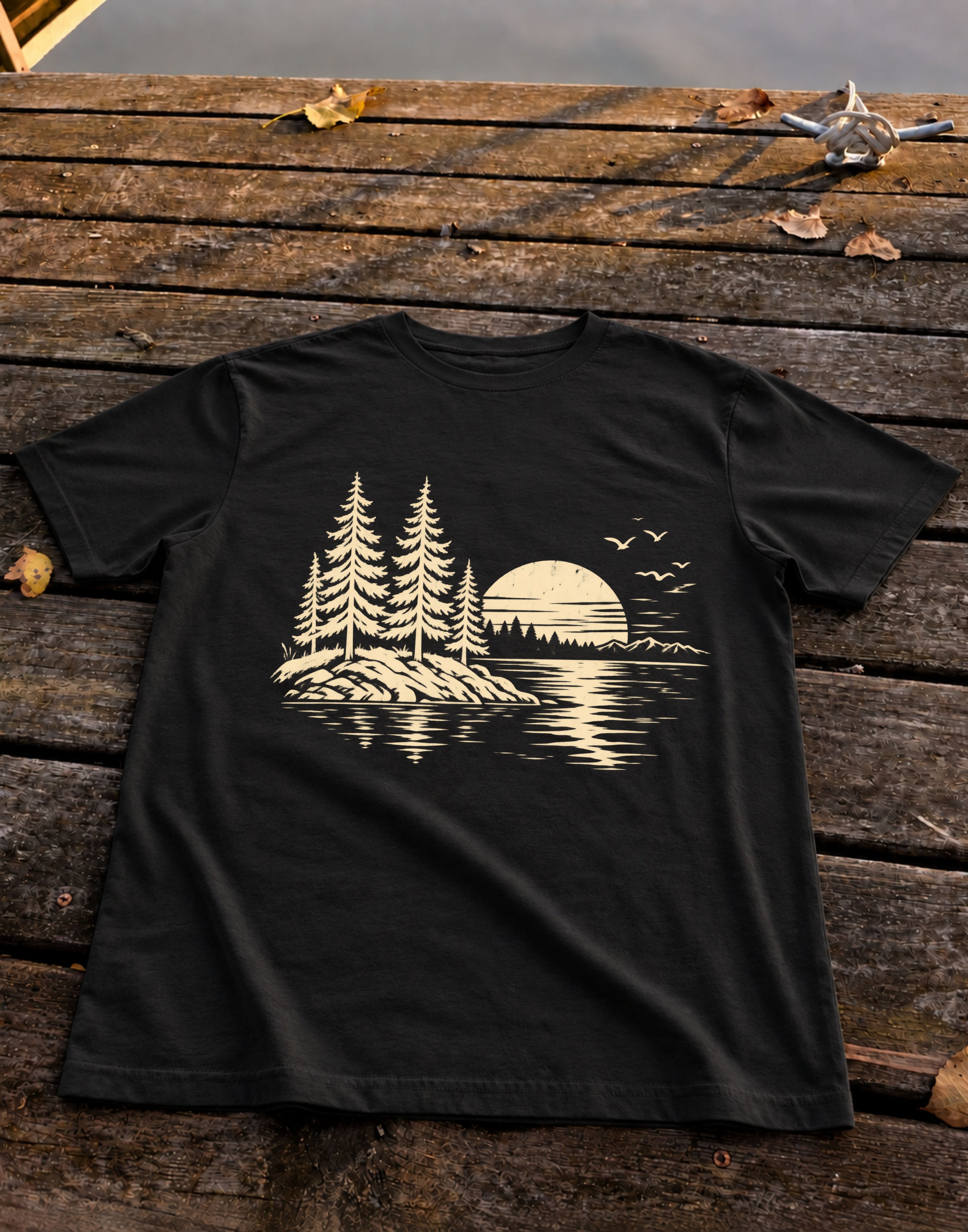Last Light Pines Tee, Solid Black Blend