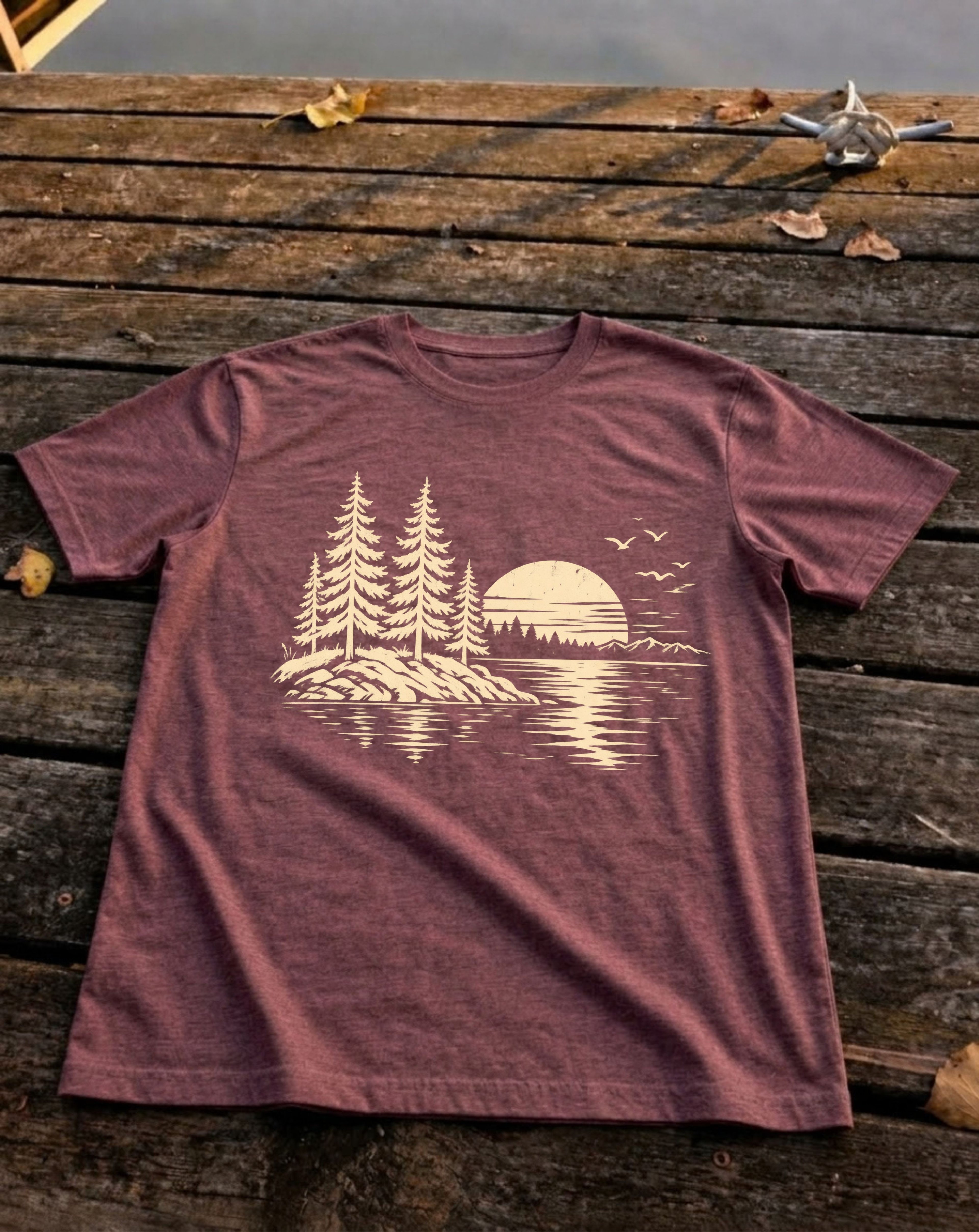 Last Light Pines Tee, Heather Maroon