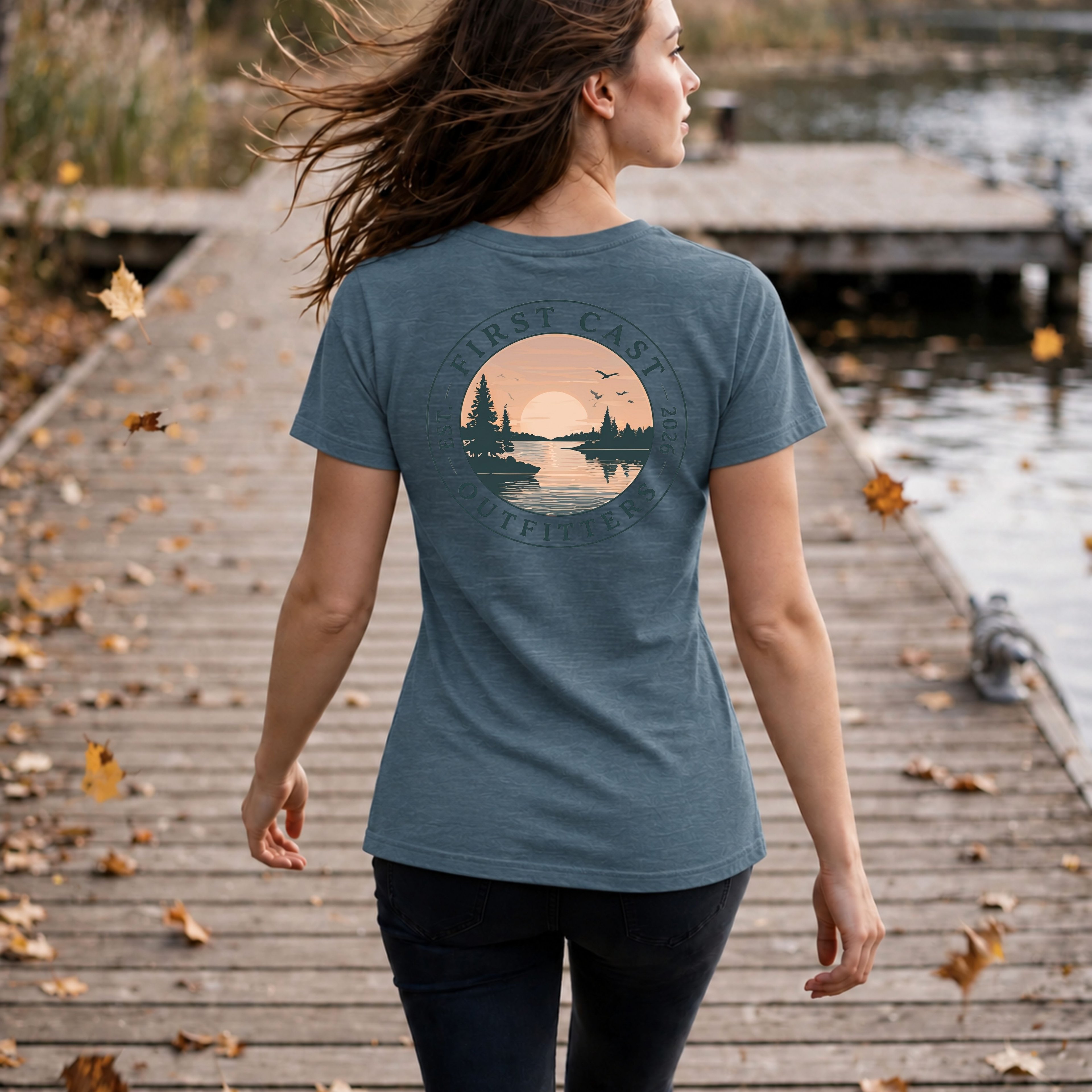 Women’s Heritage Badge V-Neck Tee, Heather Slate