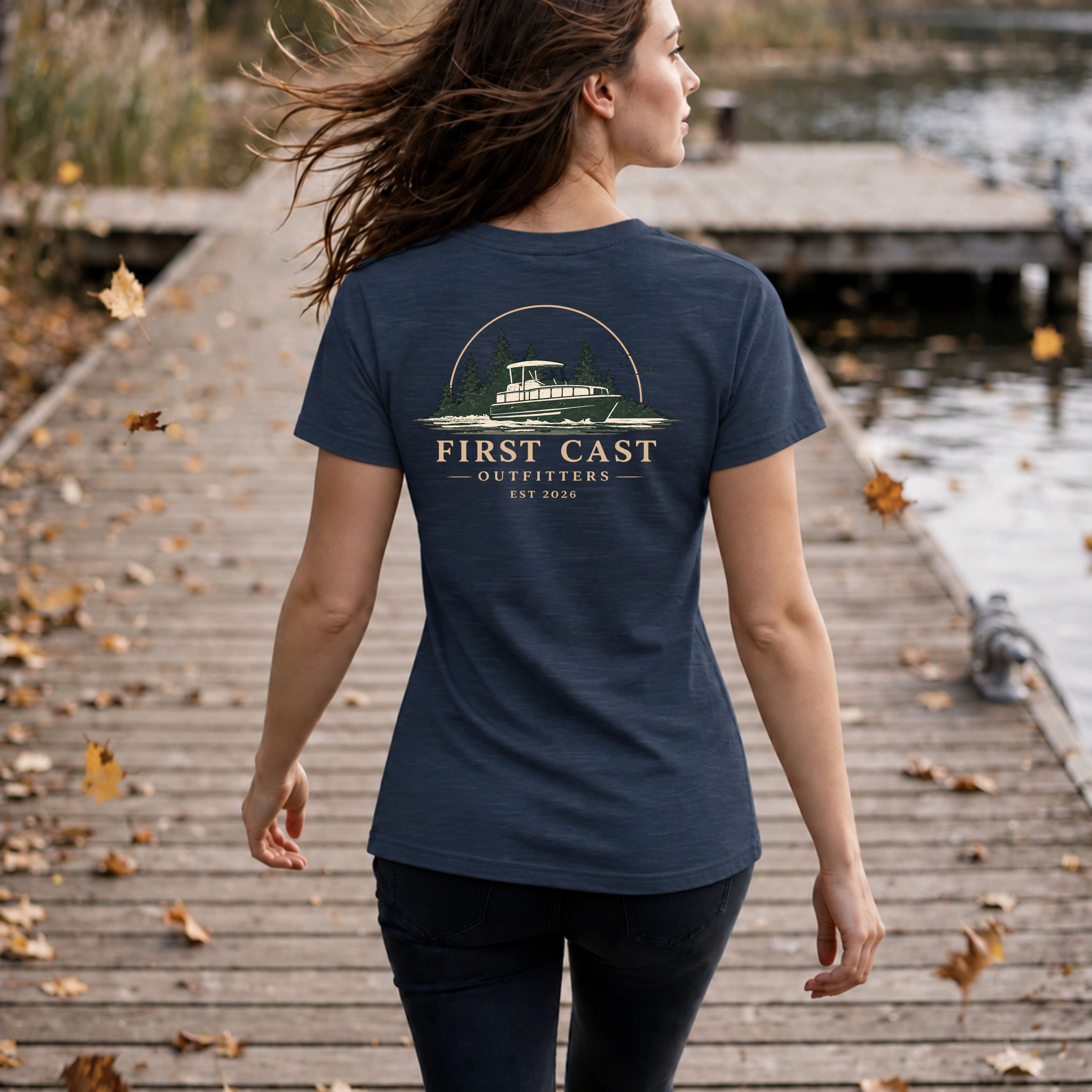 Women’s Open Water V-Neck Tee, Heather Navy