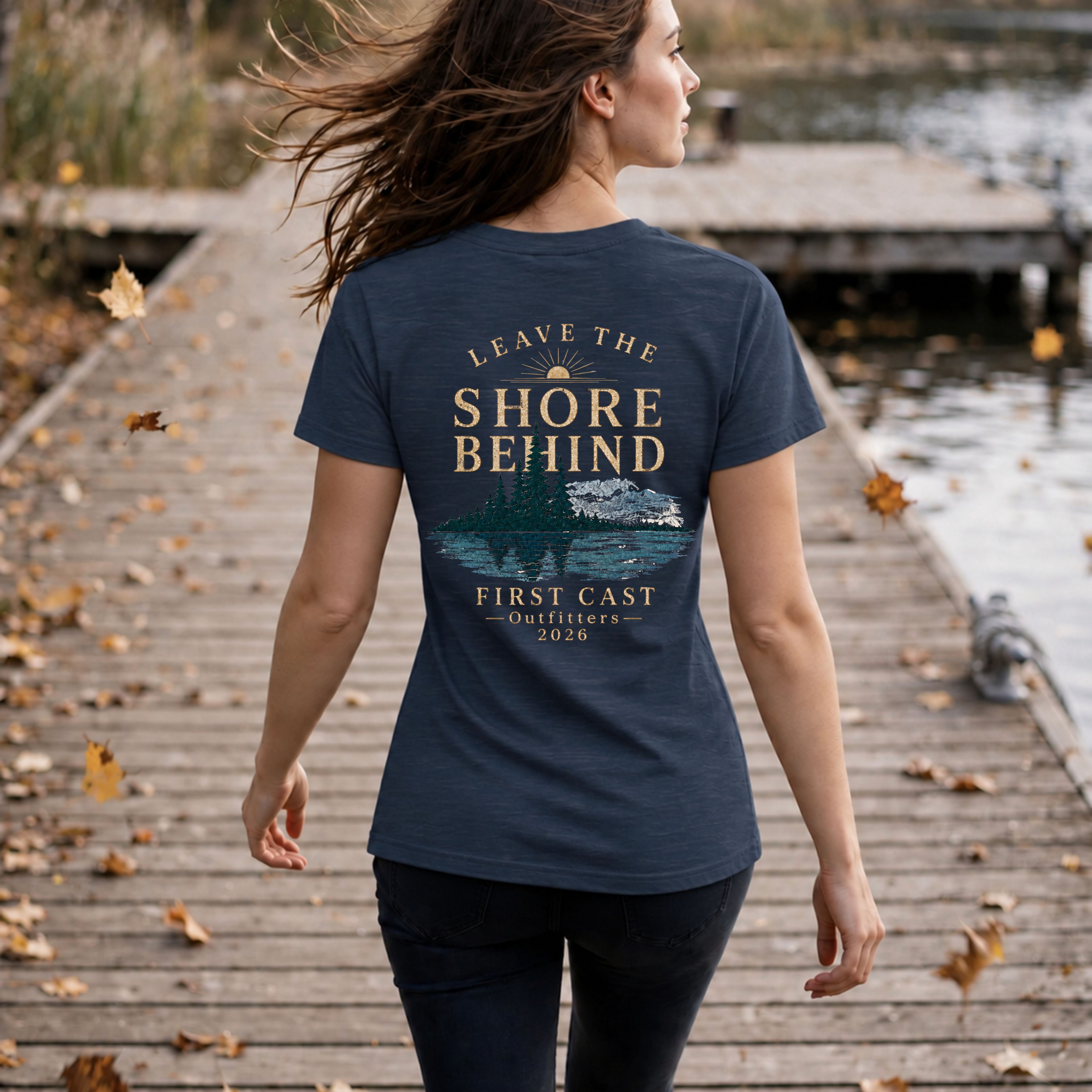 Women’s Leave The Shore Behind V-Neck Tee, Heather Navy