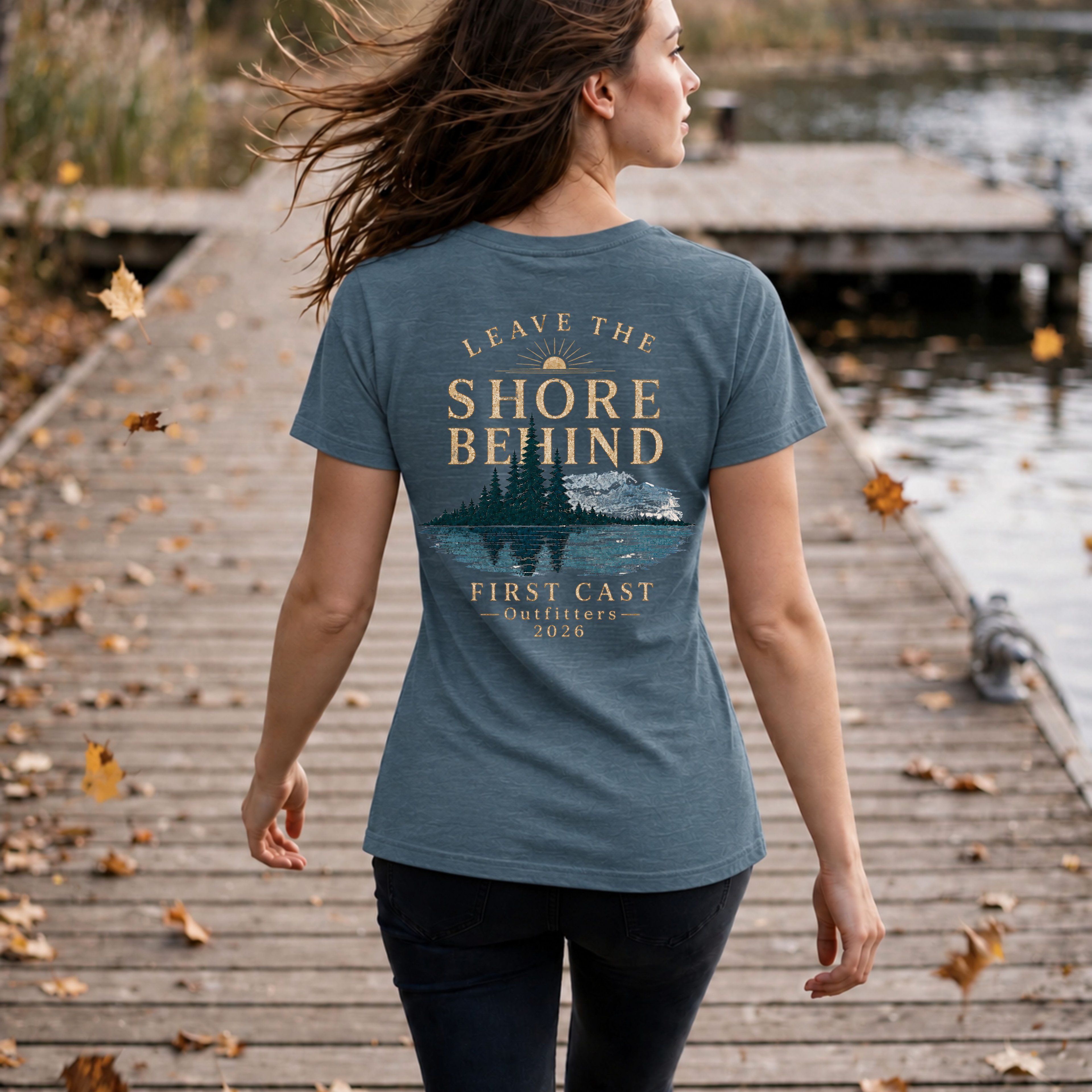 Women’s Leave The Shore Behind V-Neck Tee, Heather Slate
