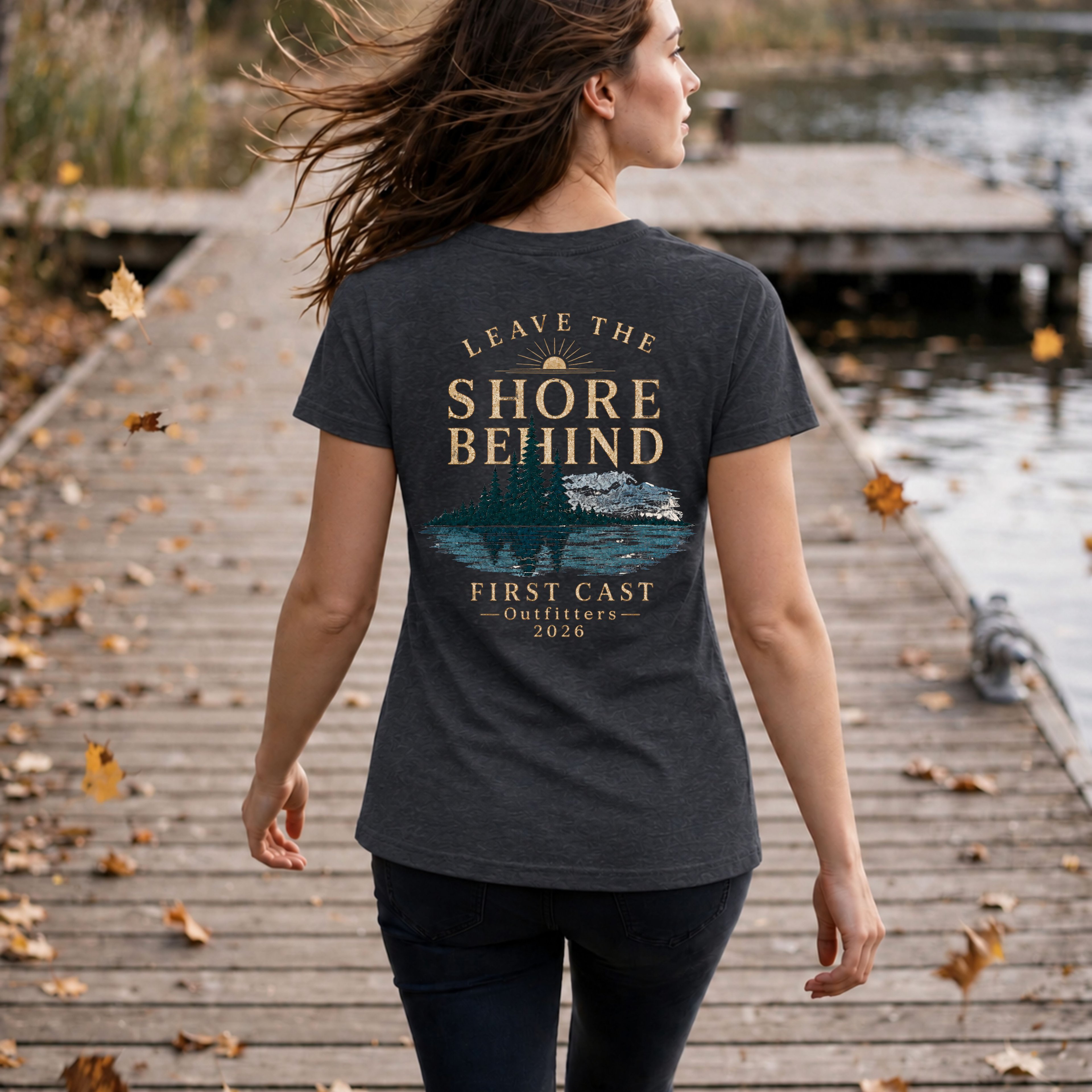 Women’s Leave The Shore Behind V-Neck Tee, Dark Grey Heather