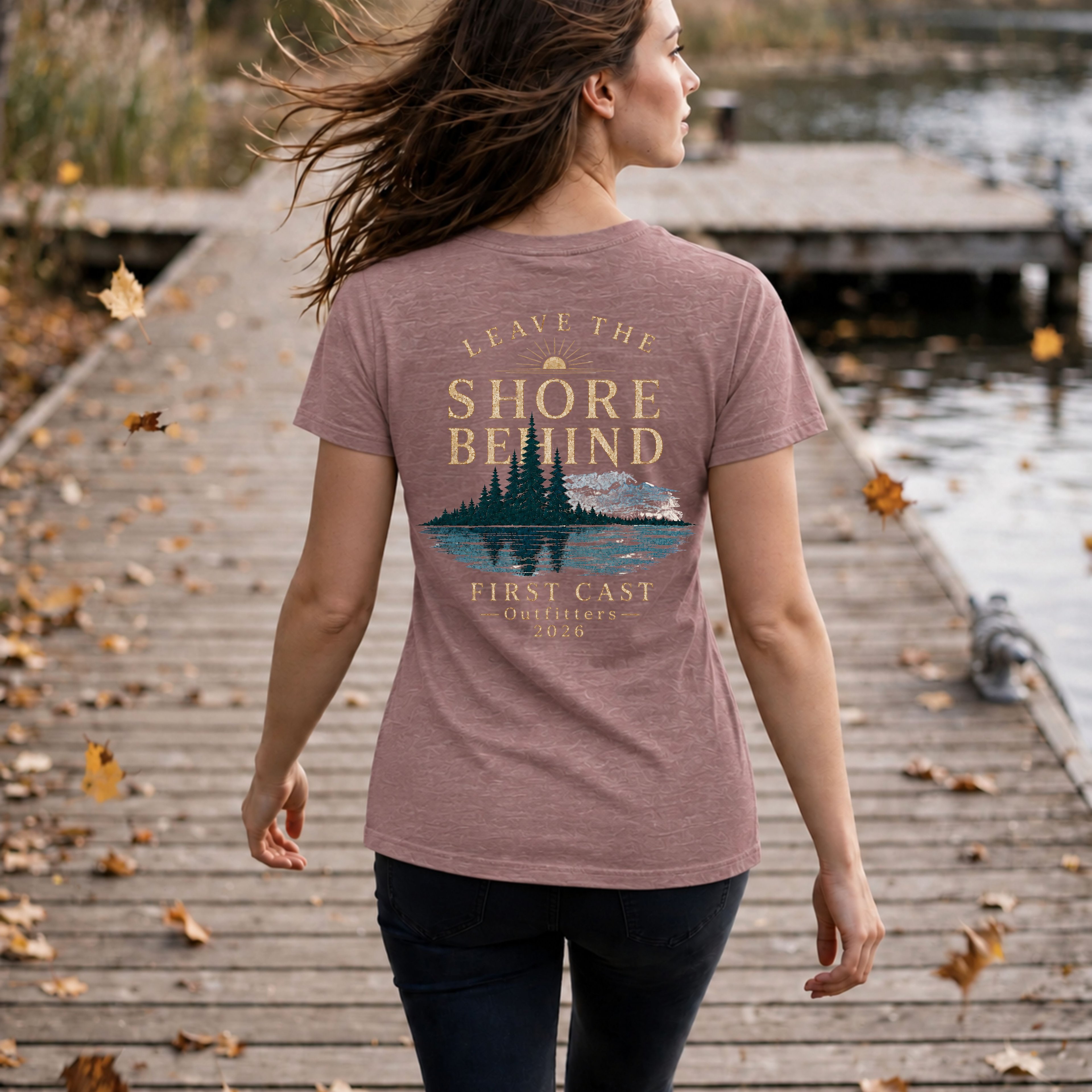 Women’s Leave The Shore Behind V-Neck Tee, Heather Mauve
