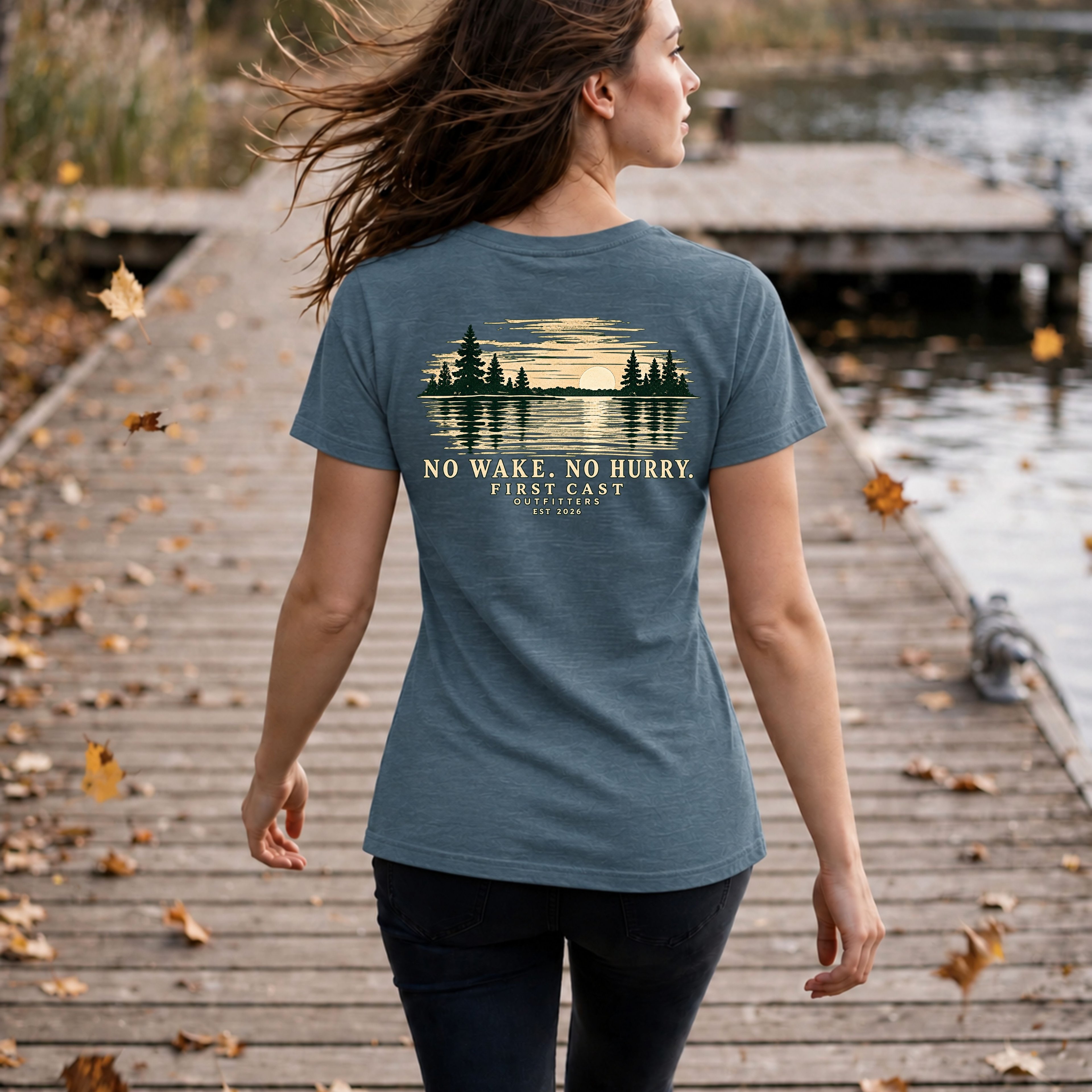 Women’s No Wake No Hurry V-Neck Tee, Heather Slate