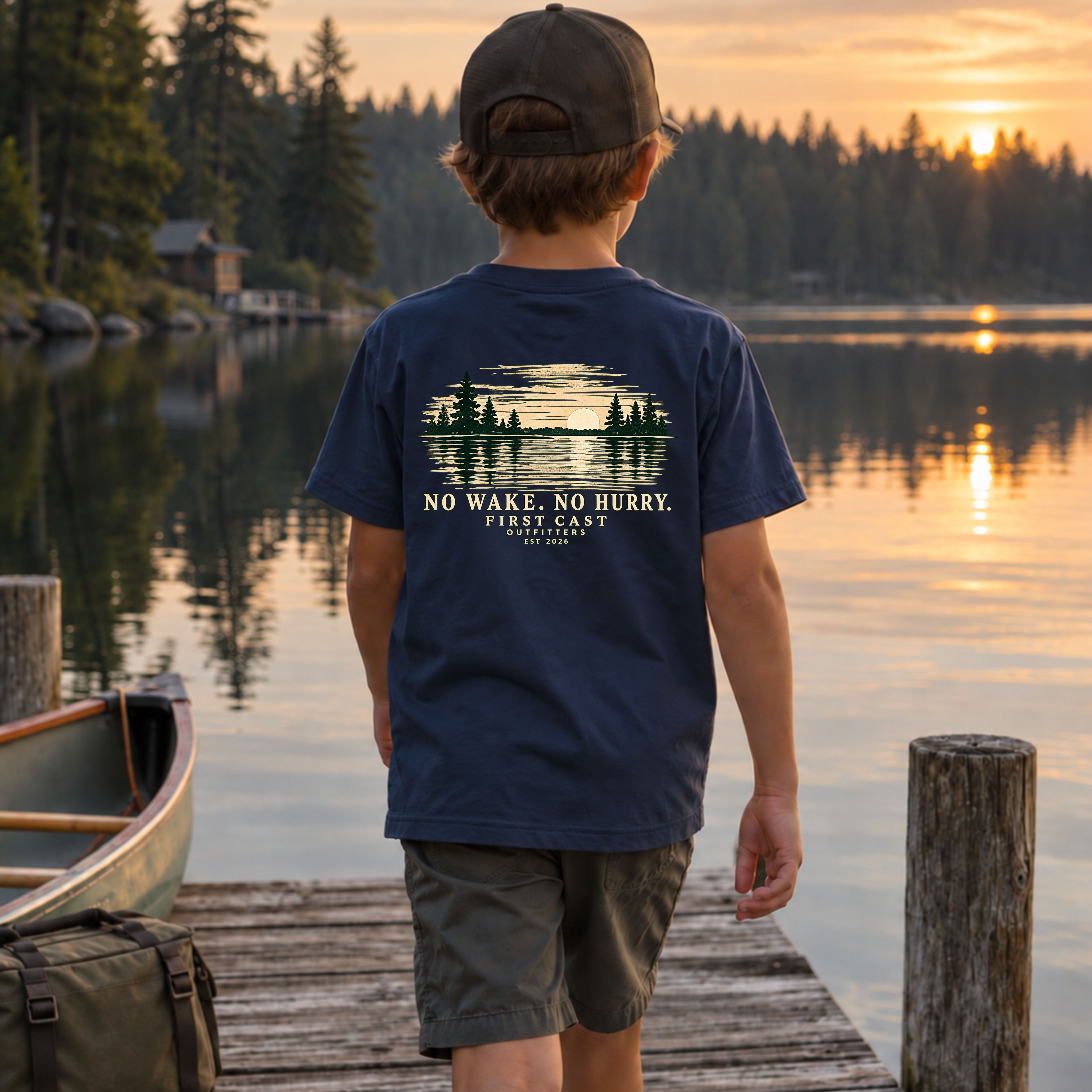 Youth No Wake No Hurry Tee, Navy