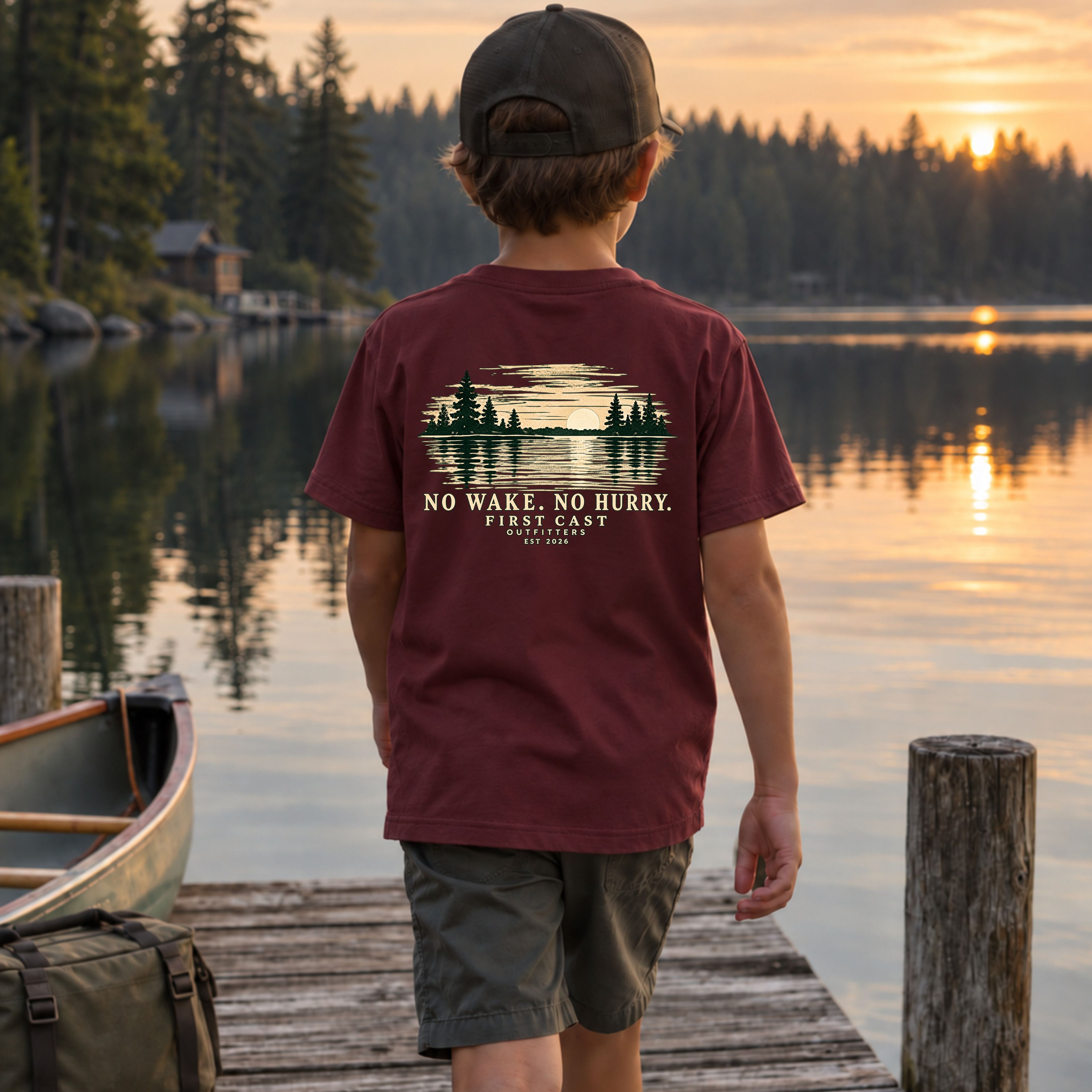 Youth No Wake No Hurry Tee, Maroon
