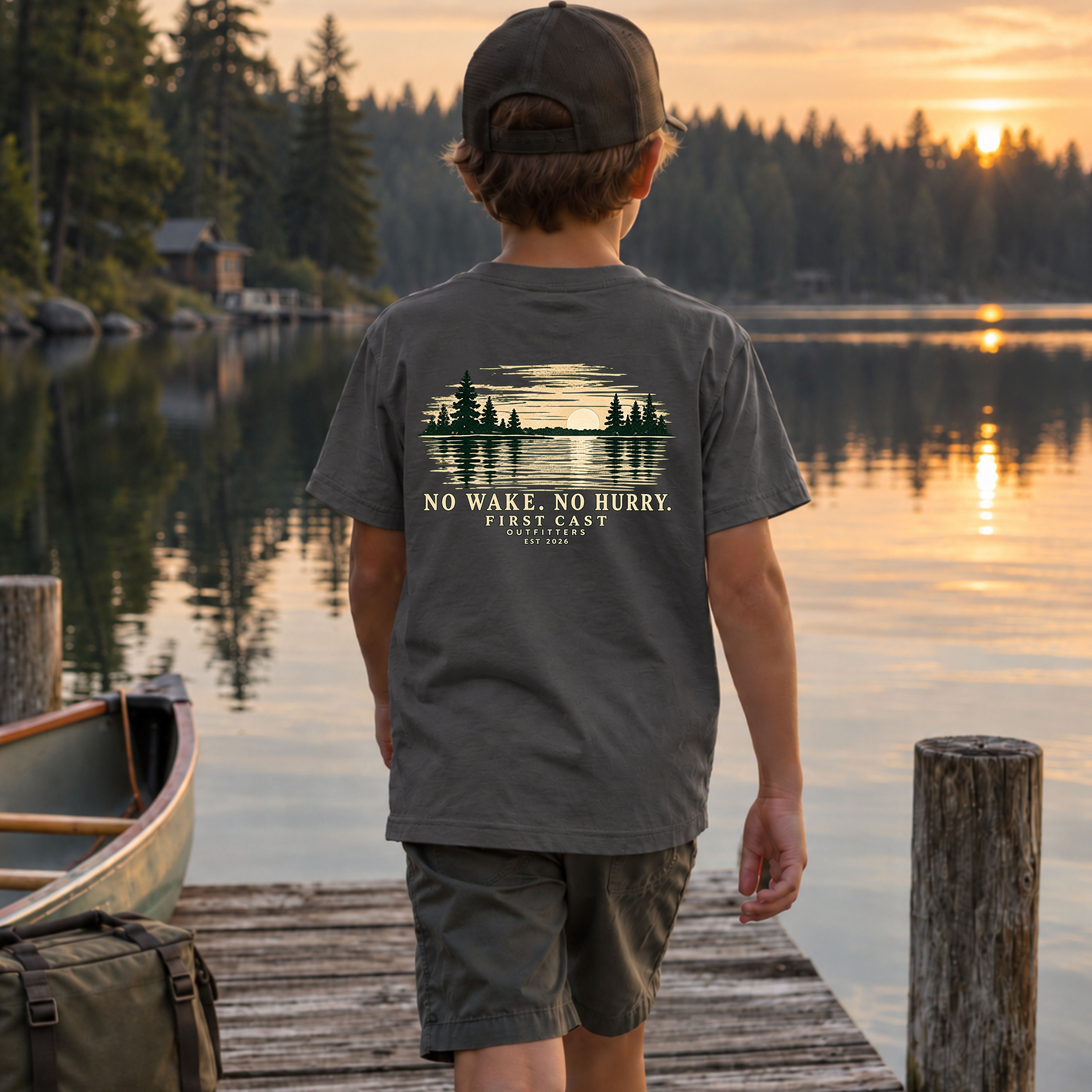 Youth No Wake No Hurry Tee, Dark Heather Grey
