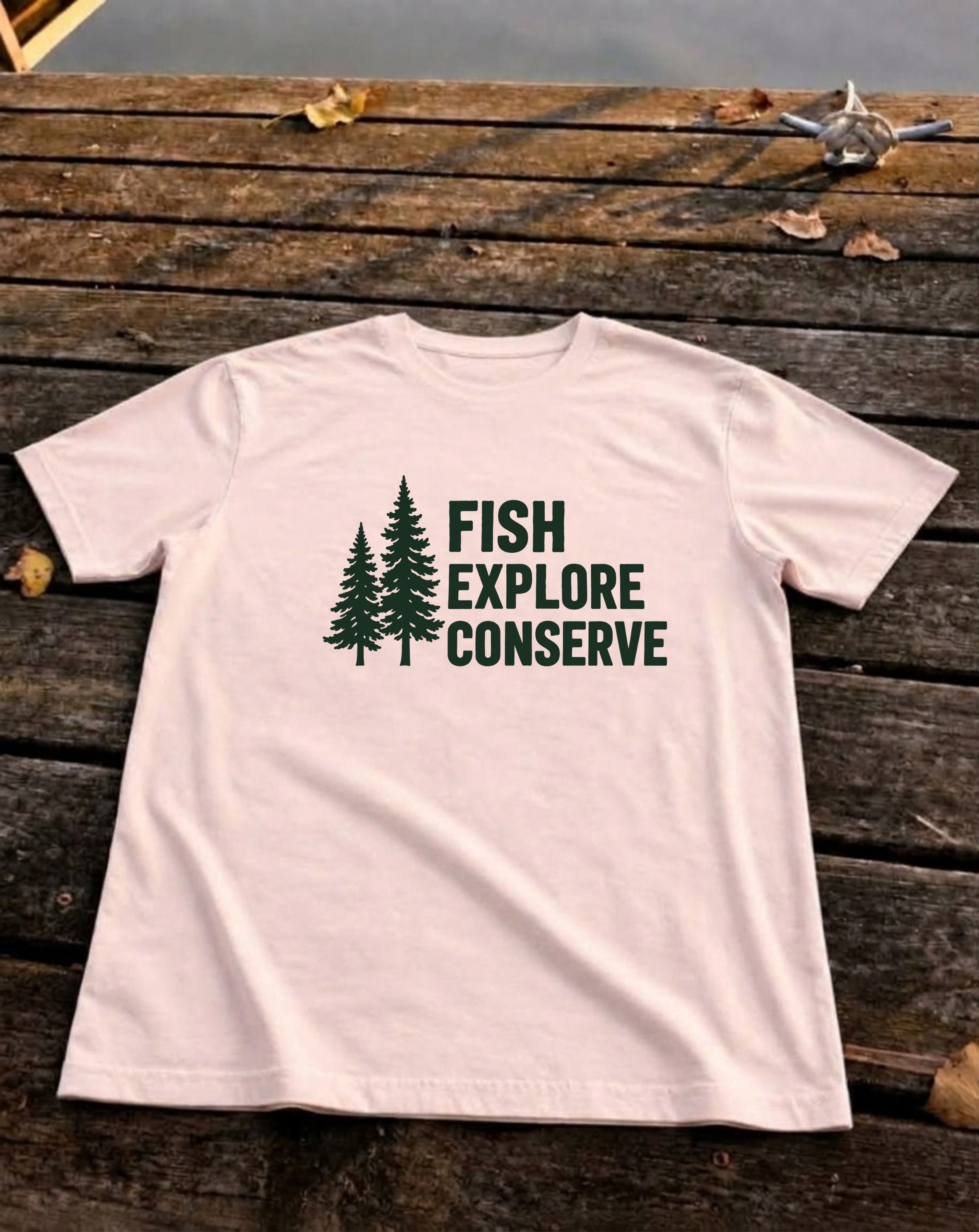 Fish. Explore. Conserve. Tee., Soft Pink