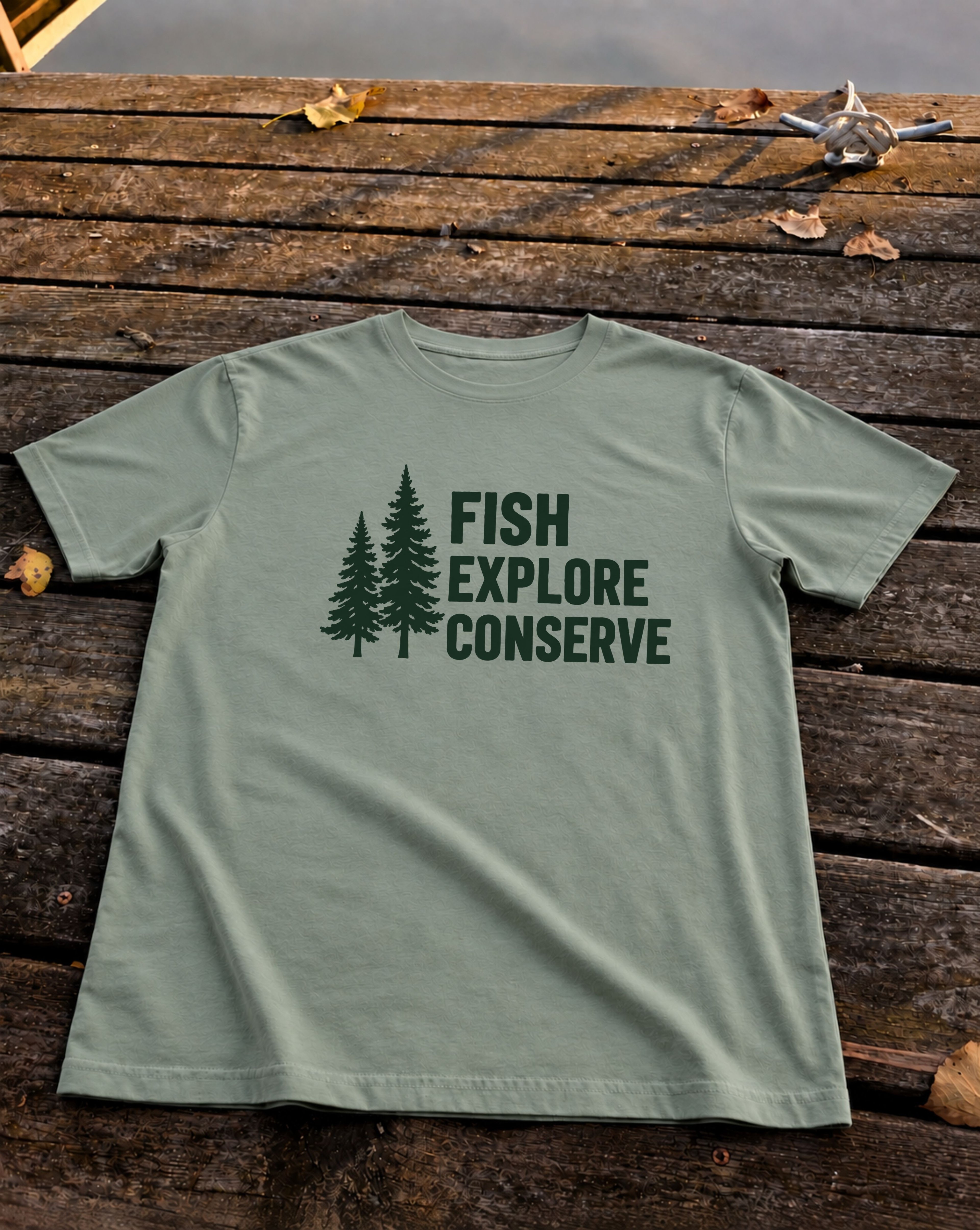 Fish. Explore. Conserve. Tee., Sage