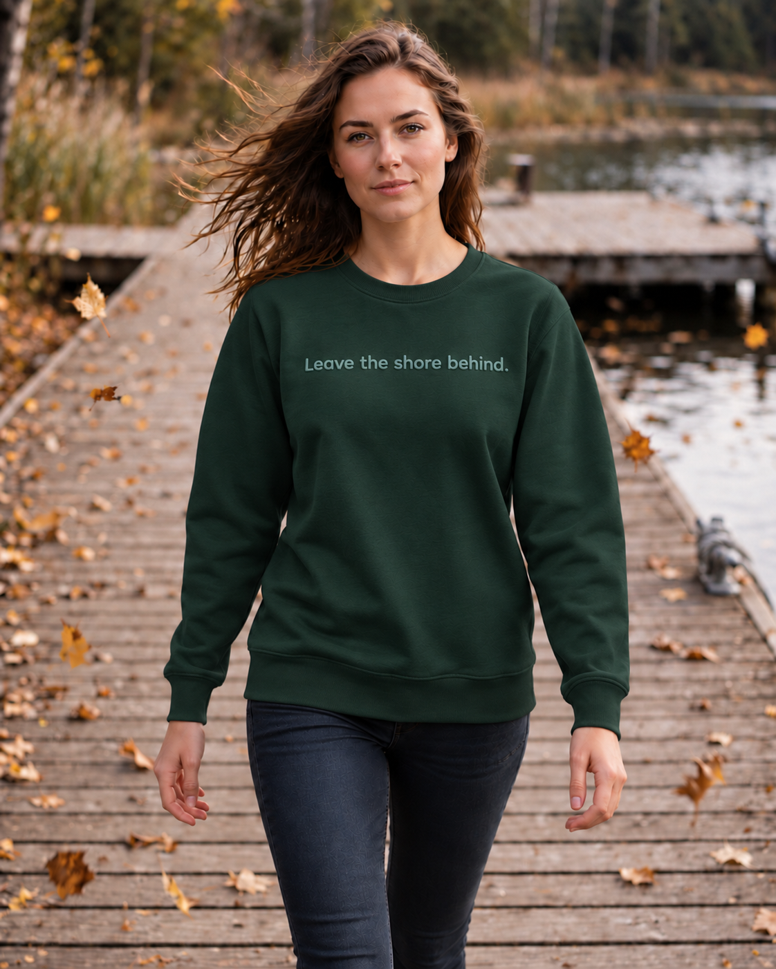 Leave the Shore Behind Crewneck, Dark Green