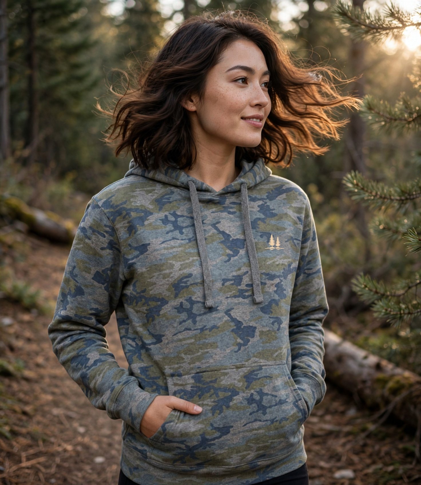 Storm Camo Twin Pines Hoodie, Vintage Camo, detail