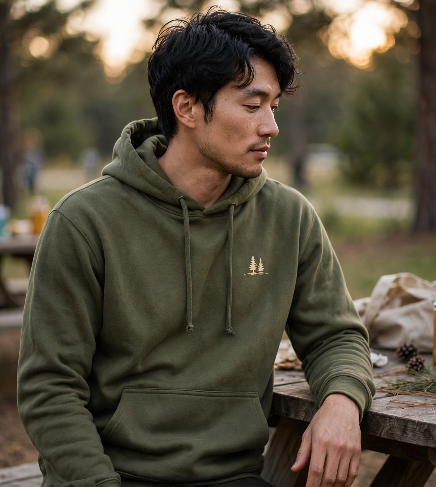 Twin Pines Essential Hoodie, Military Green