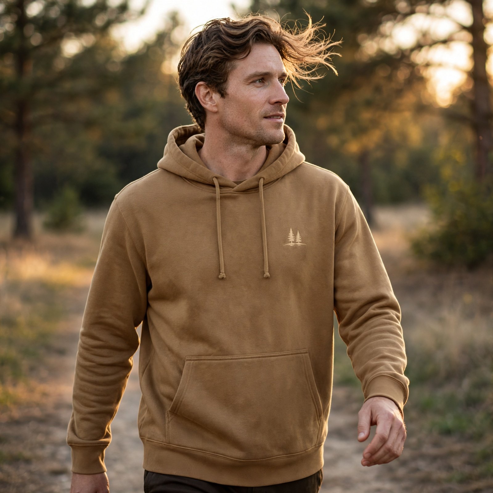 Twin Pines Essential Hoodie, Coyote Brown, detail