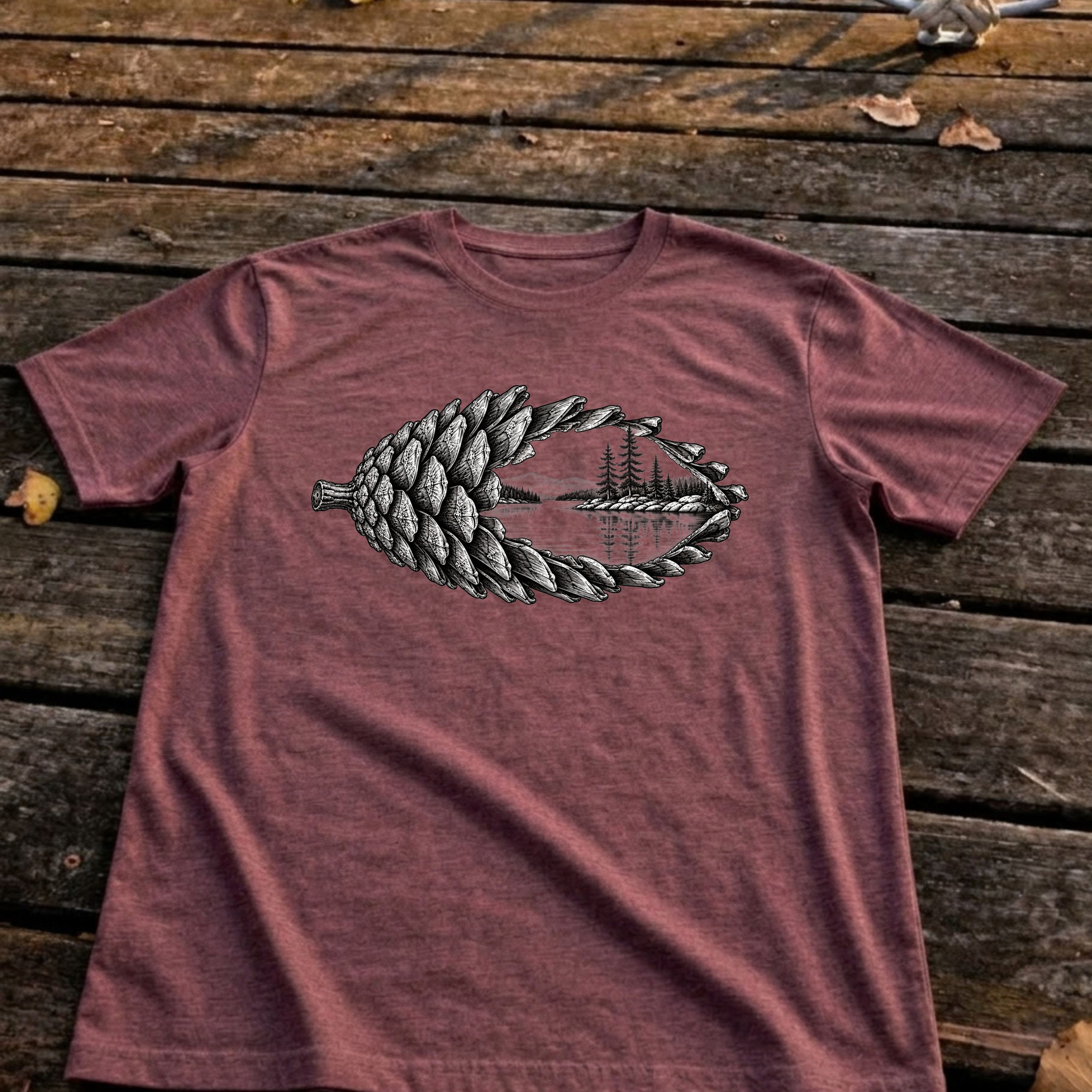 Pinecone Lake Tee, Heather Maroon