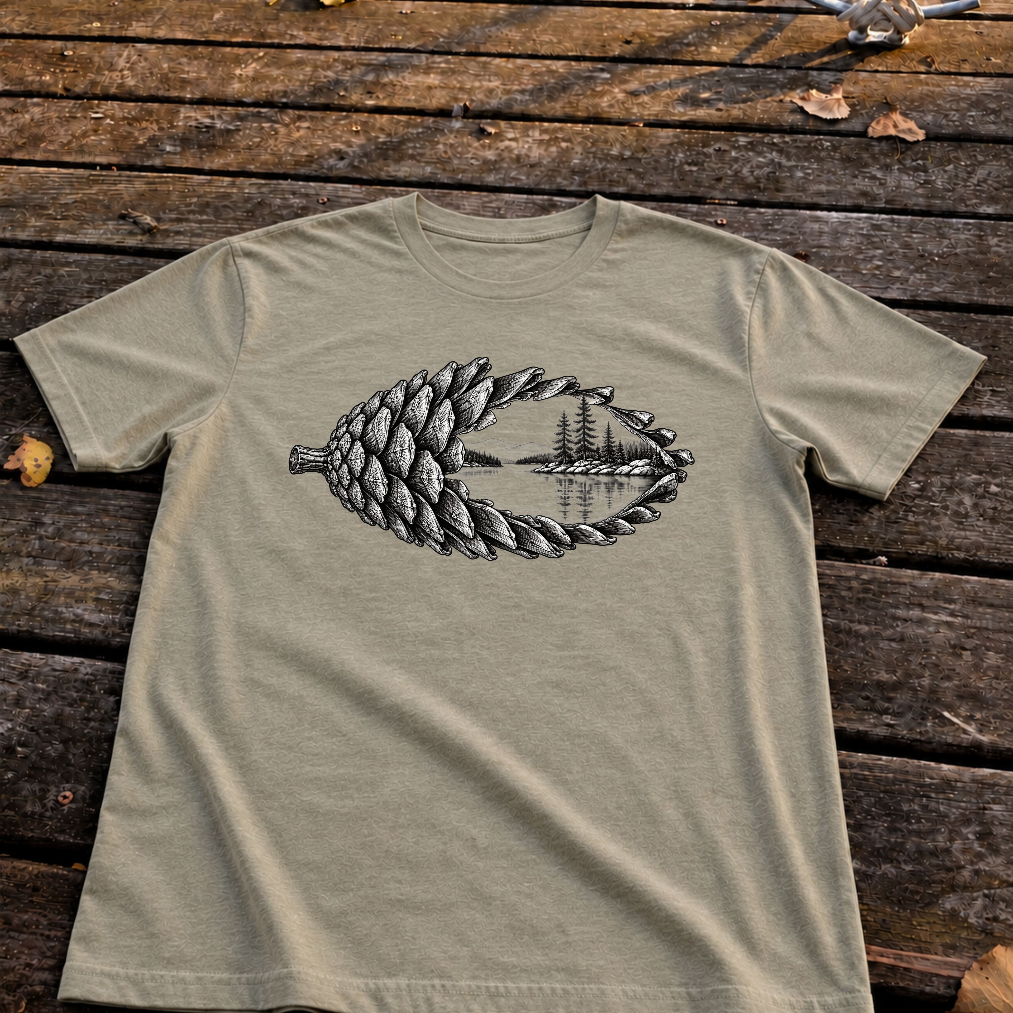 Pinecone Lake Tee, Heather Stone