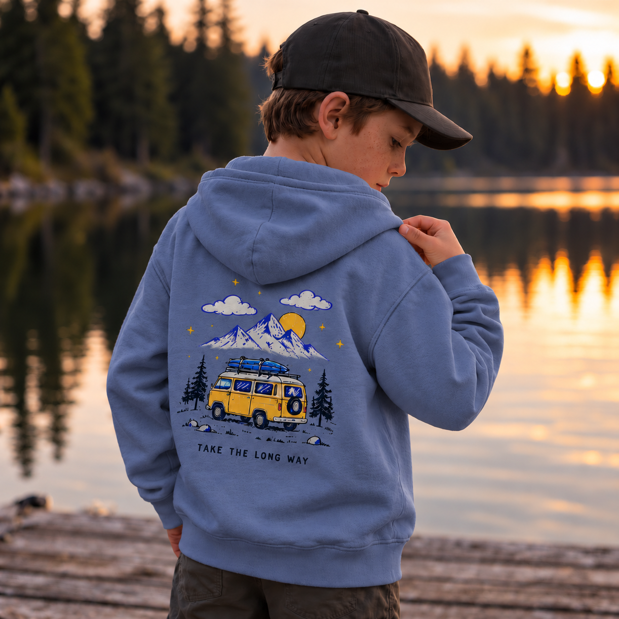 Adventure Van Hoodie | Youth, Blue Jean