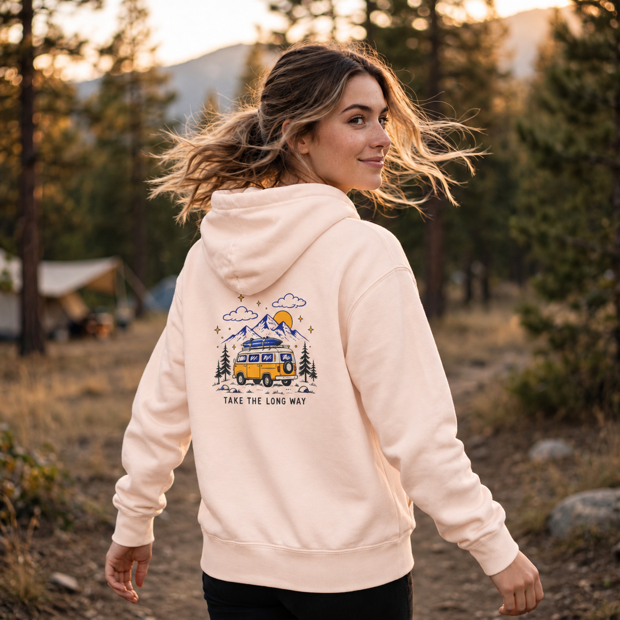 Adventure Van  Hoodie , Pale Pink